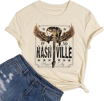 Women Country Music Shirts Nashville Concert Outfit Vintage Guitar Music City Tshirts Short Sleeve Summer Tees Tops
