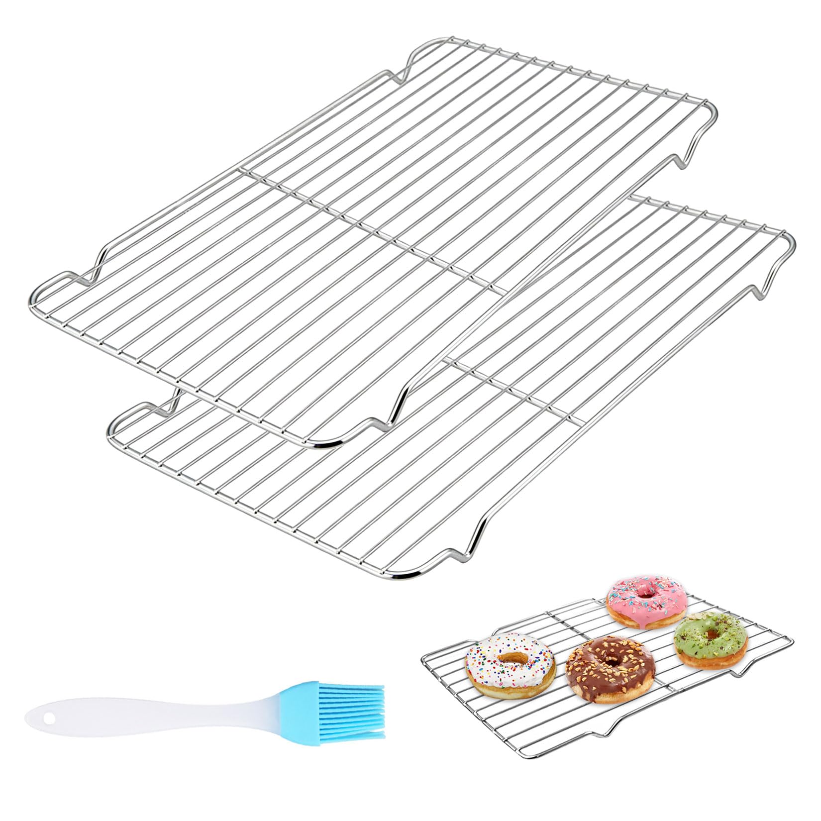 Grille de Refroidissement 30 x 20 cm Acier Inoxydable pour Pâtisserie et Cuisson avec Pinceau