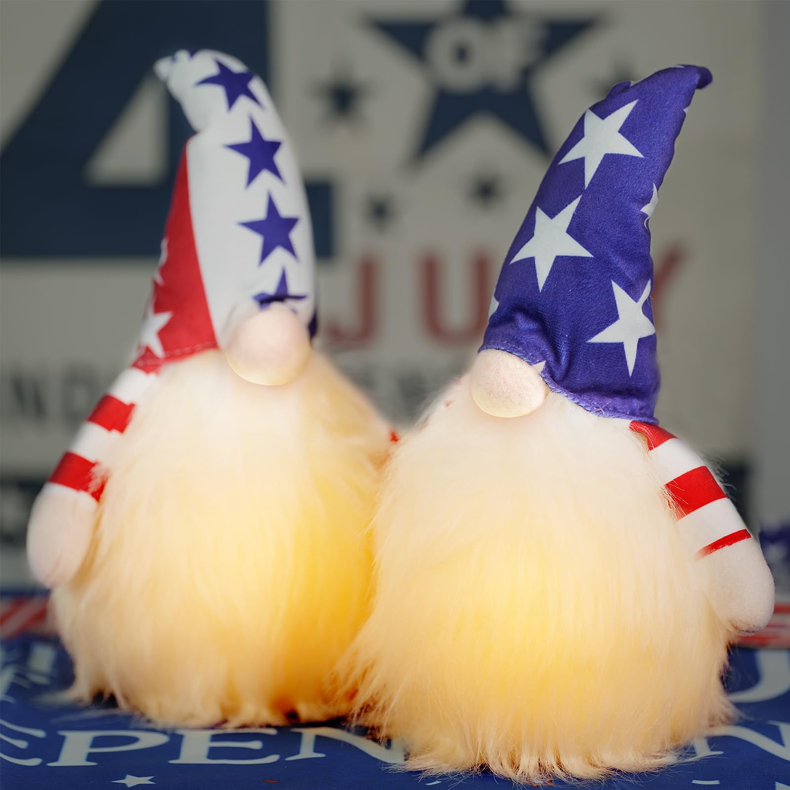 4th of July Patriotic Lighted Gnome Decorations, 2 PCS Handmade USA Styles Plush Gnomes, Gnomes Gift for Independence Day Memorial Day Presidents Day Veterans Day Armed Forces Day