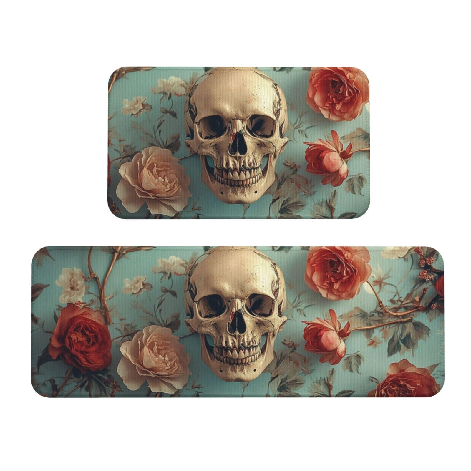 Juego de 2 tapetes de cocina acolchados de alta resistencia con elegante diseño floral