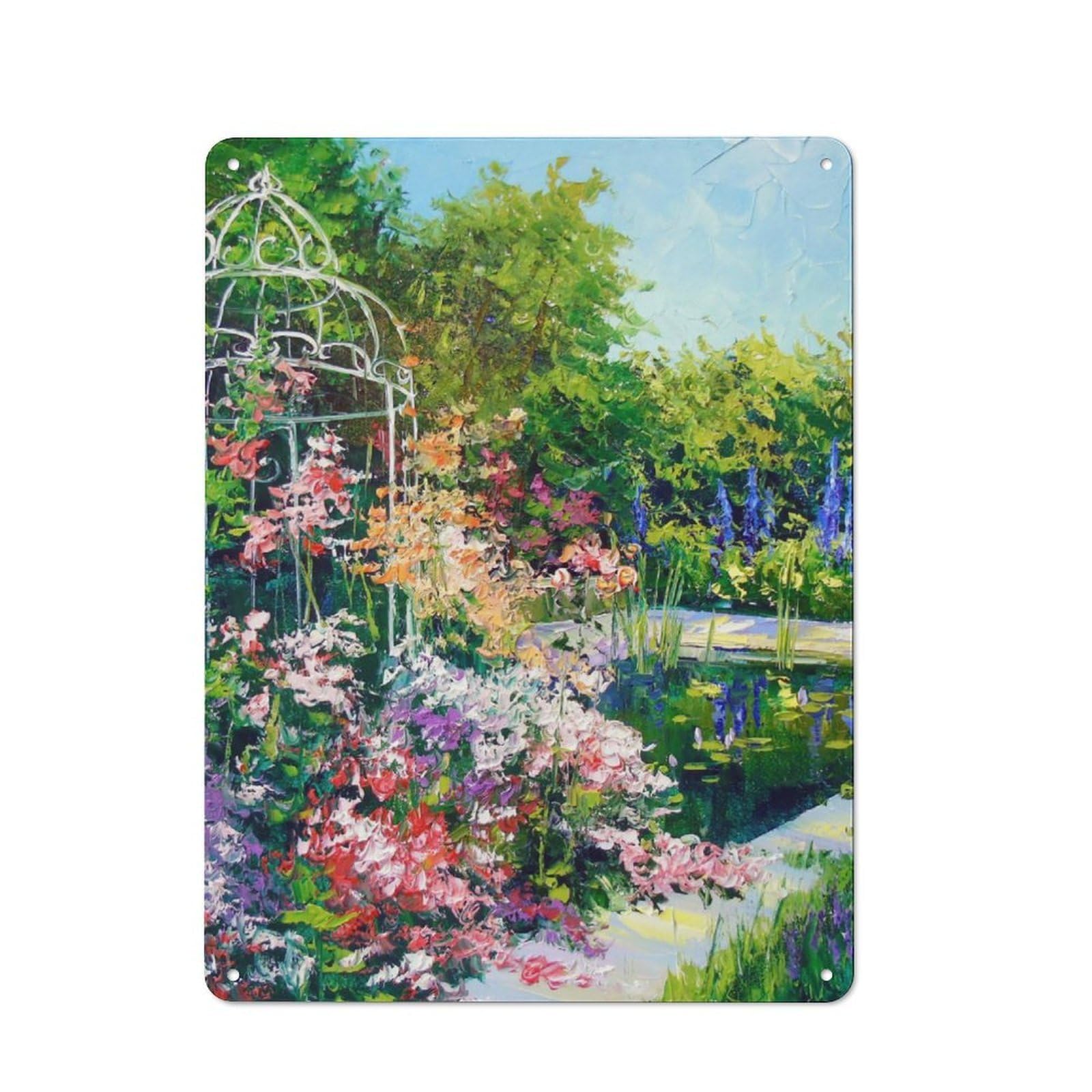 Junmoney Blooming Pond 40X30cm Retro Metal Sign With For Man Cave Or Games Room, Tin Sign Wall Decor For Games Rooms And Man Caves