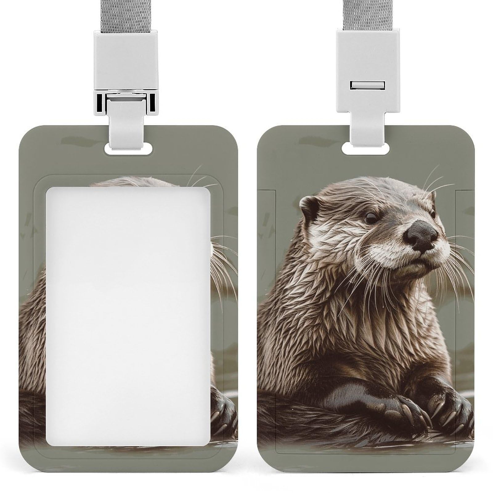 ID Card Holders for Lanyard,Otter Animal Printed Badge Holder with Clear Window,Plastic Vertical Bus Pass Holders for Work Teacher Nurse Employees Proximity Key Cards Women Men