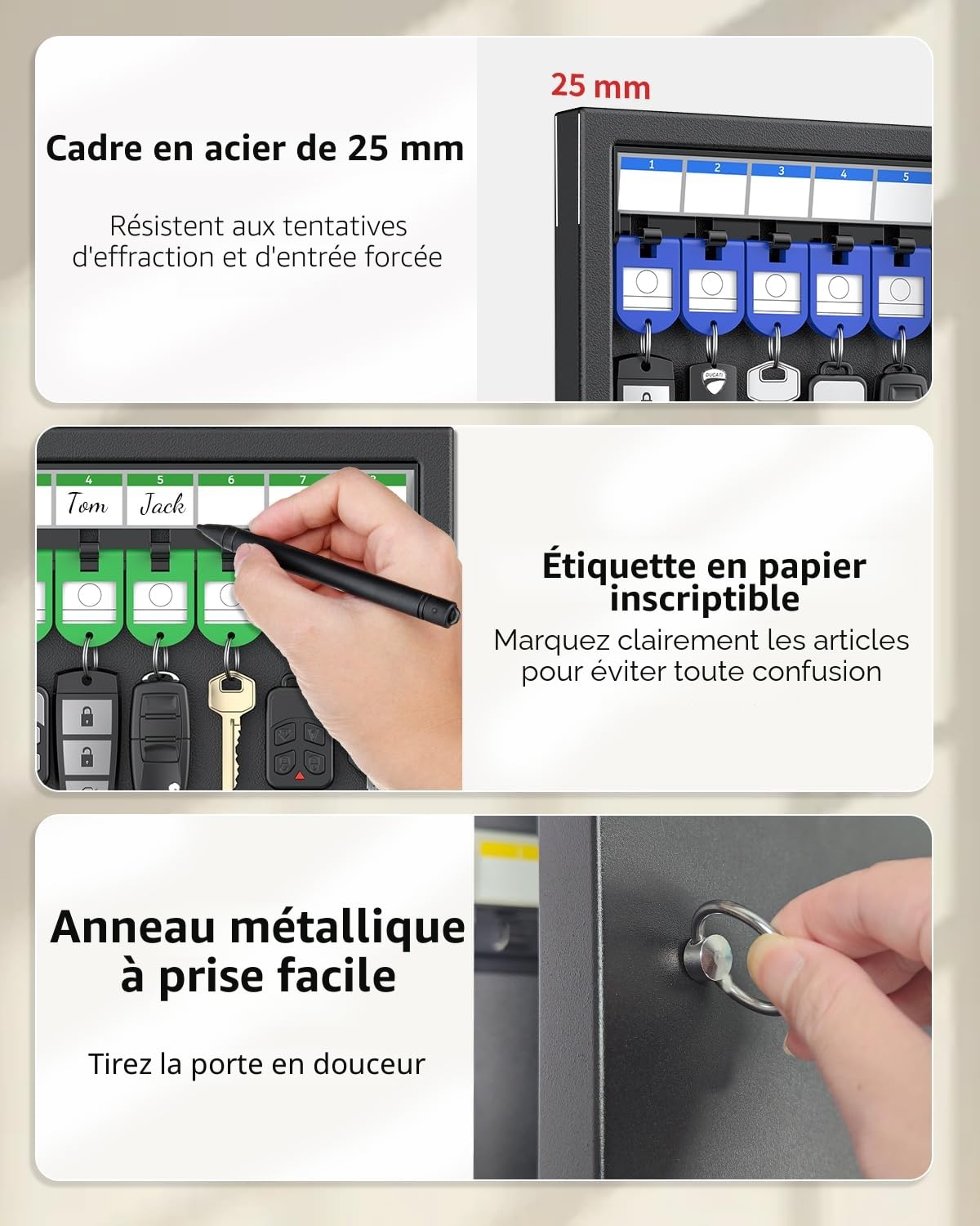 Uniclife 32 Position Key Lock Box, Boîte à clés Murale, Organisateur de clés de Voiture avec Porte-clés et étiquettes écrites, Cabinet de clés de sécurité, Boîte de Stockage de Porte-clés de Voiture