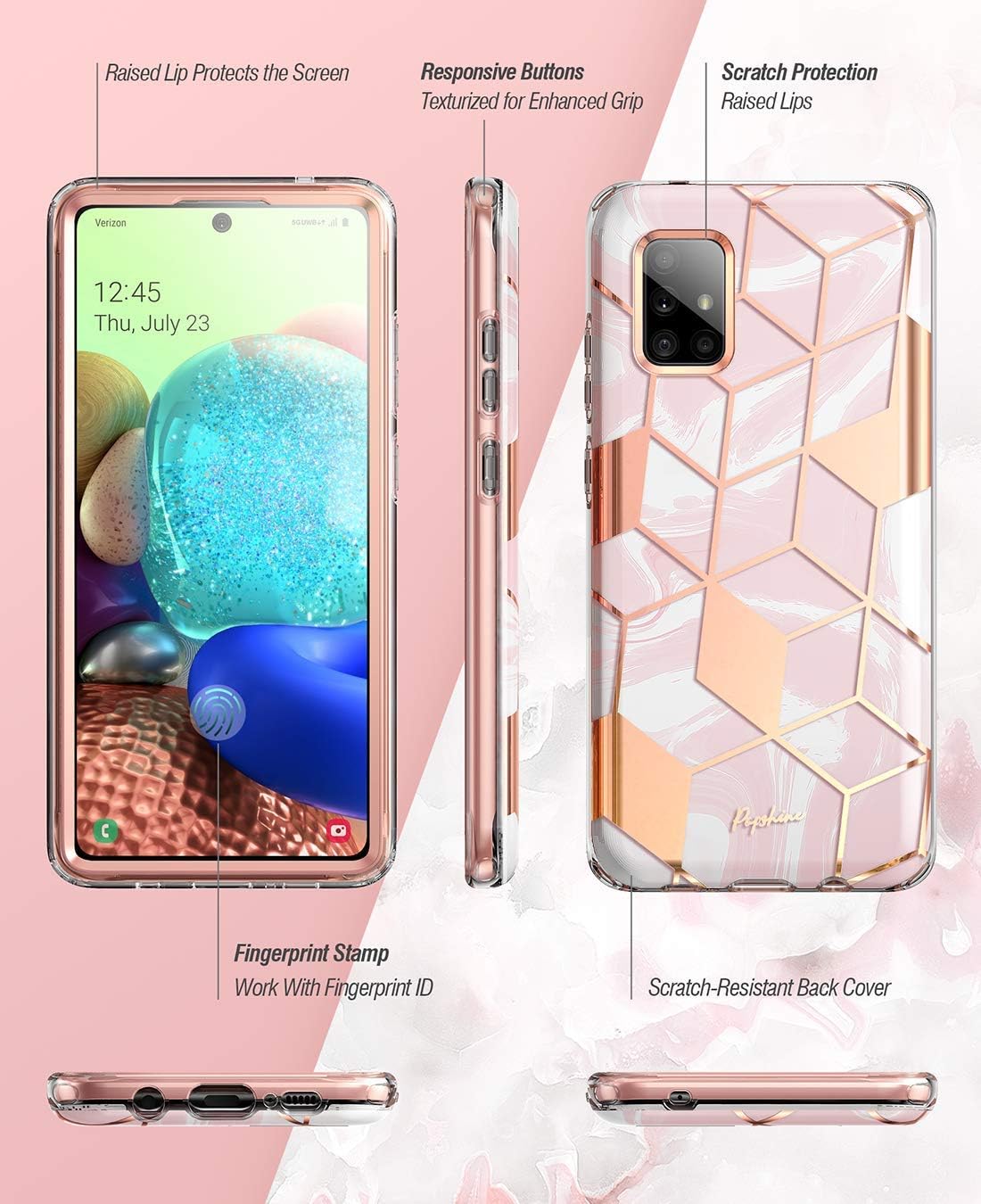 Get Cheap Price Popshine Marble Case for Samsung Galaxy A71 5G UW (Verizon Version), [Not Fit Galaxy A71 4G and A71 5G] Premium Hybrid Full Body Protective Flexible Case, Built-In-Screen Protector, Liquid Marble Pink