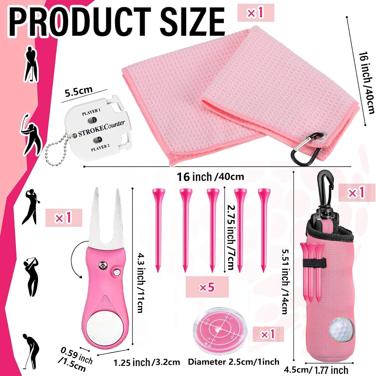 11 Pcs Golf Accessories Kit, Include Golf Ball Bag with Hook Tees Towel Cleaner Brush Ball Marker Divot Tool Score Counter - Image 2