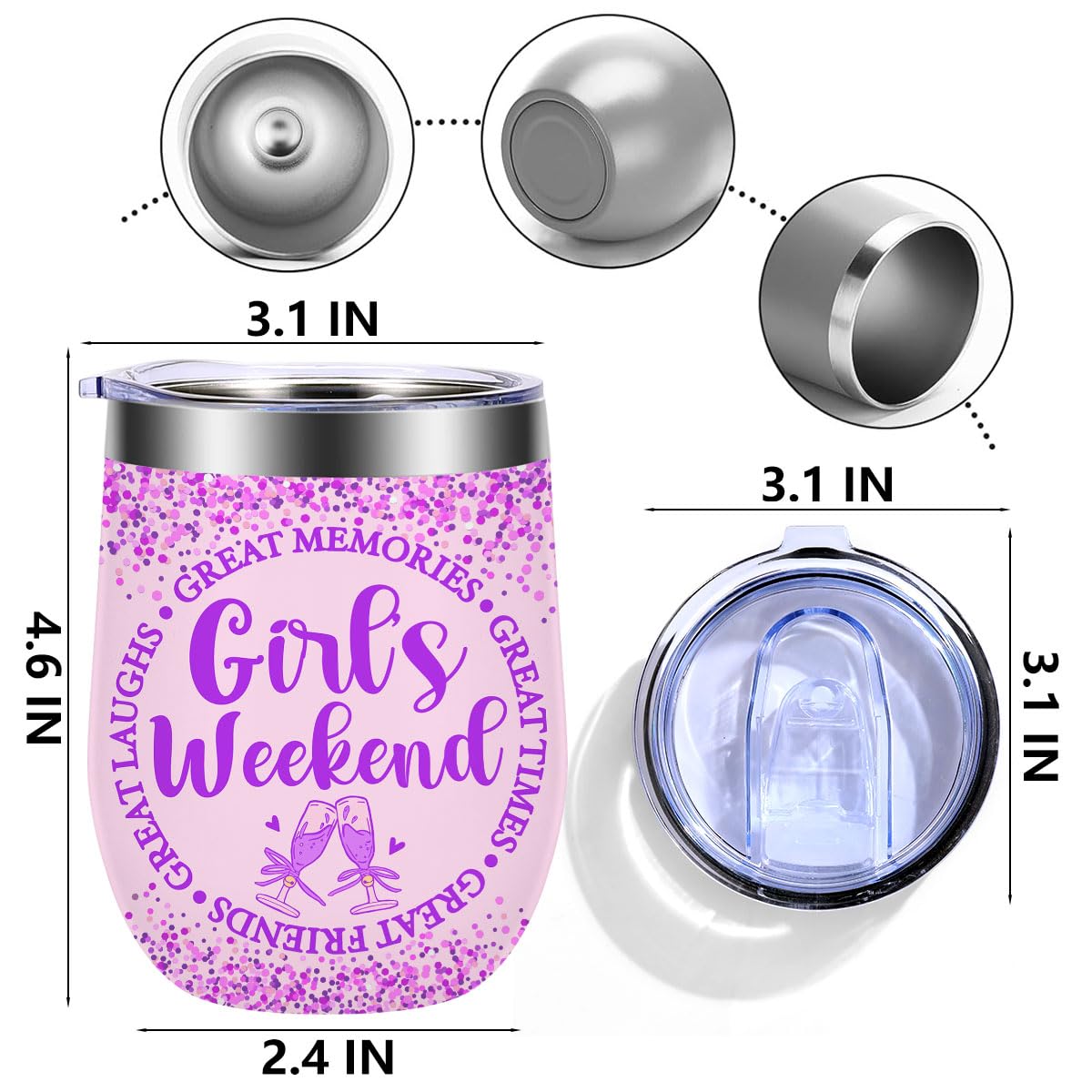 Girls Weekend Gifts Set of 4，Friends Wine Tumbler Vacuum Insulated Travel Tumbler Cup for Coffee, Wine, Cocktails Christmas Birthday Girls Weekend Travel Gifts for Women Sister Best Friend