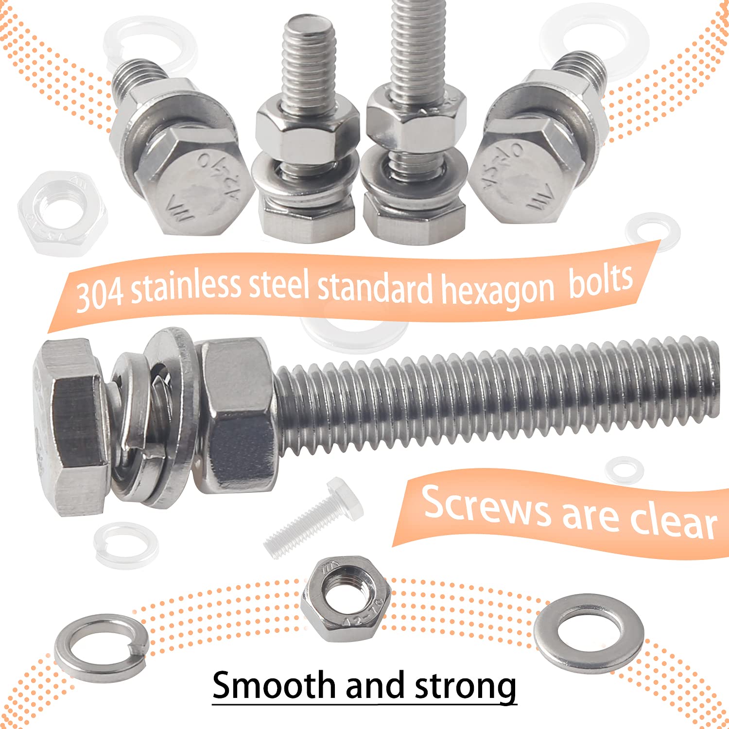 520pcs M3 M4 M5 M6 Nuts and Bolts Set 304 Stainless Steel Hex Head