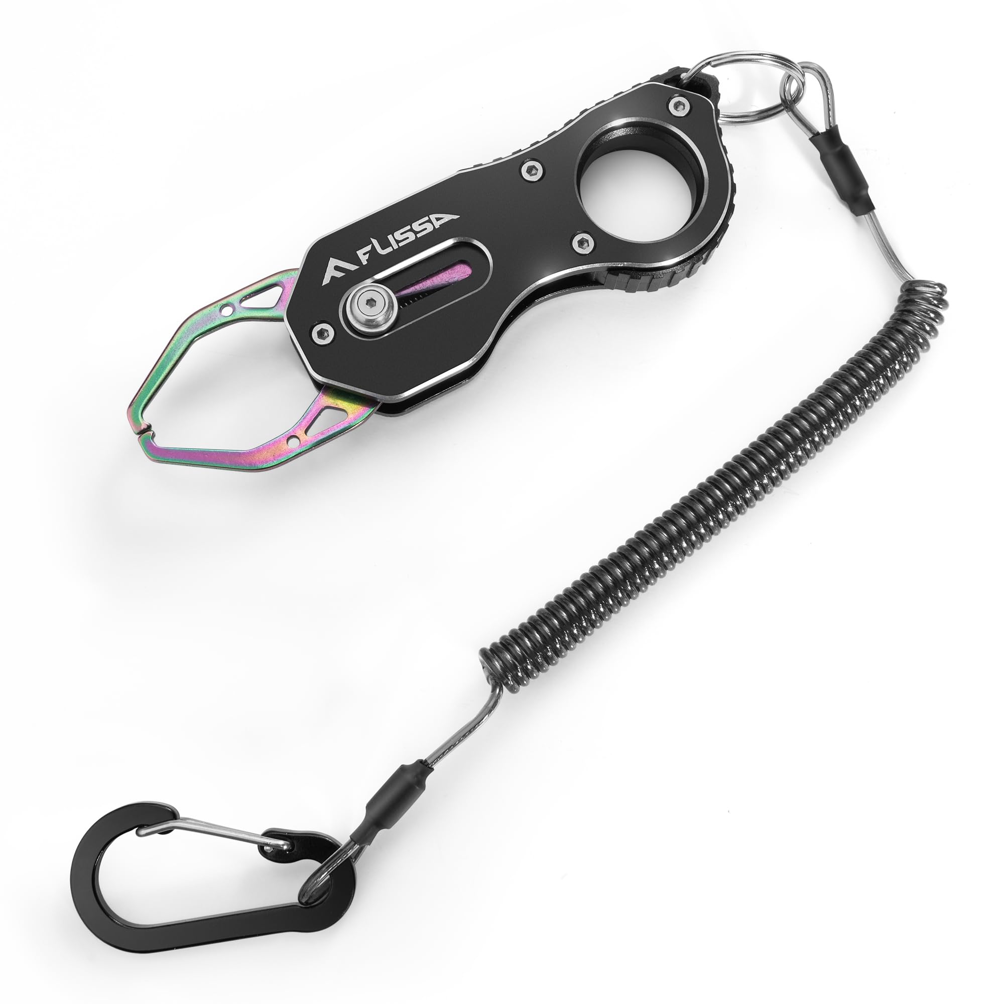 FLISSA Fish Gripper, Fish Lip Grip Tool with Carabiner and Spring Anti-Lost Rope, Durable Stainless Steel Fish Grabber Gripper, Lightweight Holder for Fishing, Corrosion Resistant & Portable