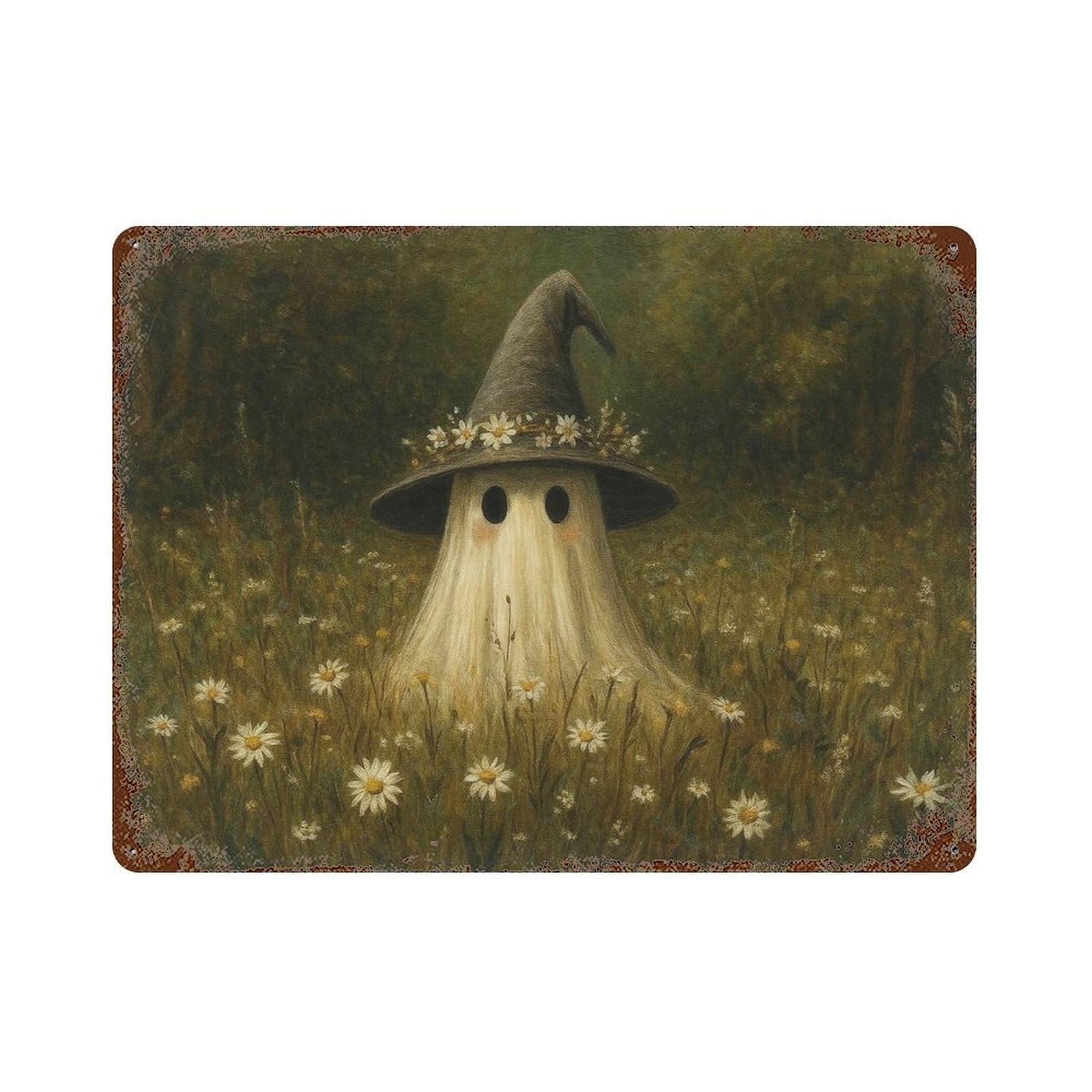 xiaoxiaoshen Ghost in Wildflower Meadow Vintage Halloween Wall Decor Art Metal Tin Poster Modern Home Decor Art Home Bar Shop Decorations Vintage Sign 30x40cm