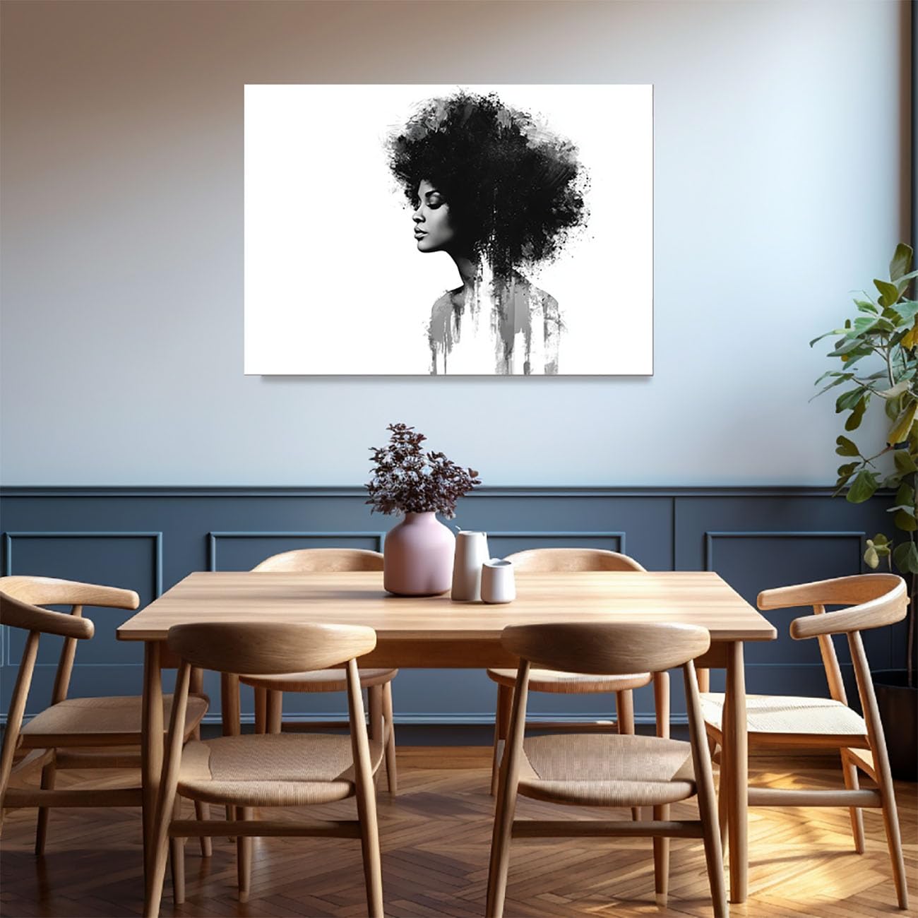 TODOAA Blanco Y Negro Abstracto Cuadros Pintura facial de chica negra Decoracion Salon Modernos, Salón Comedor Oficina Pintura Lienzos decorativos Cuadros-80x120cm Sin marco