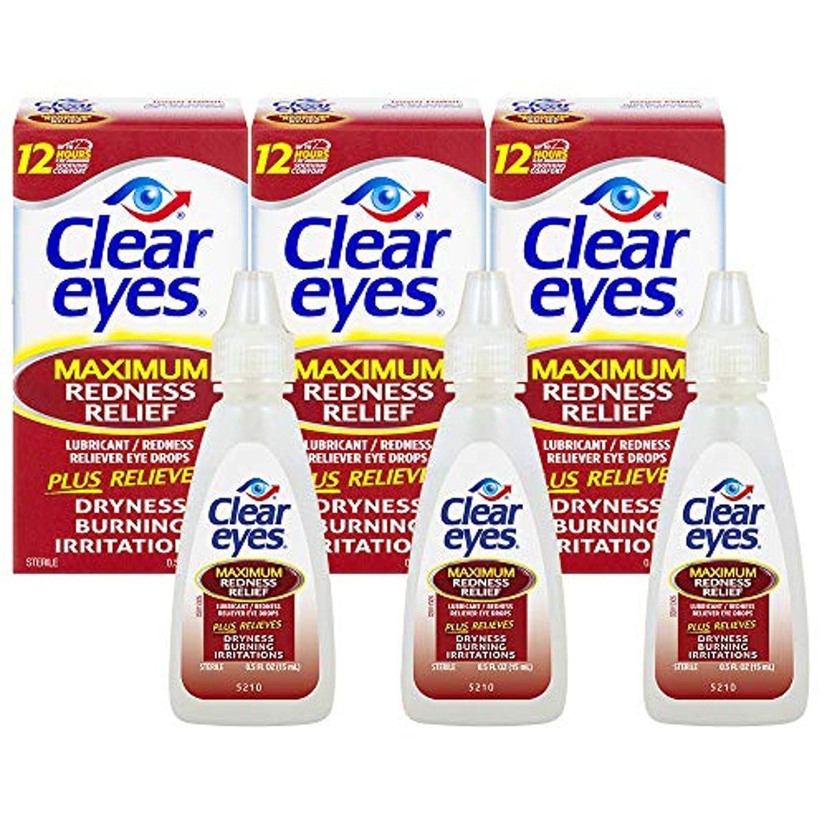 Clear Eyes Maximum Redness Relief Eye Drops Relieves Drying Burning Irritations 0 5 Fl Oz Pack of 3