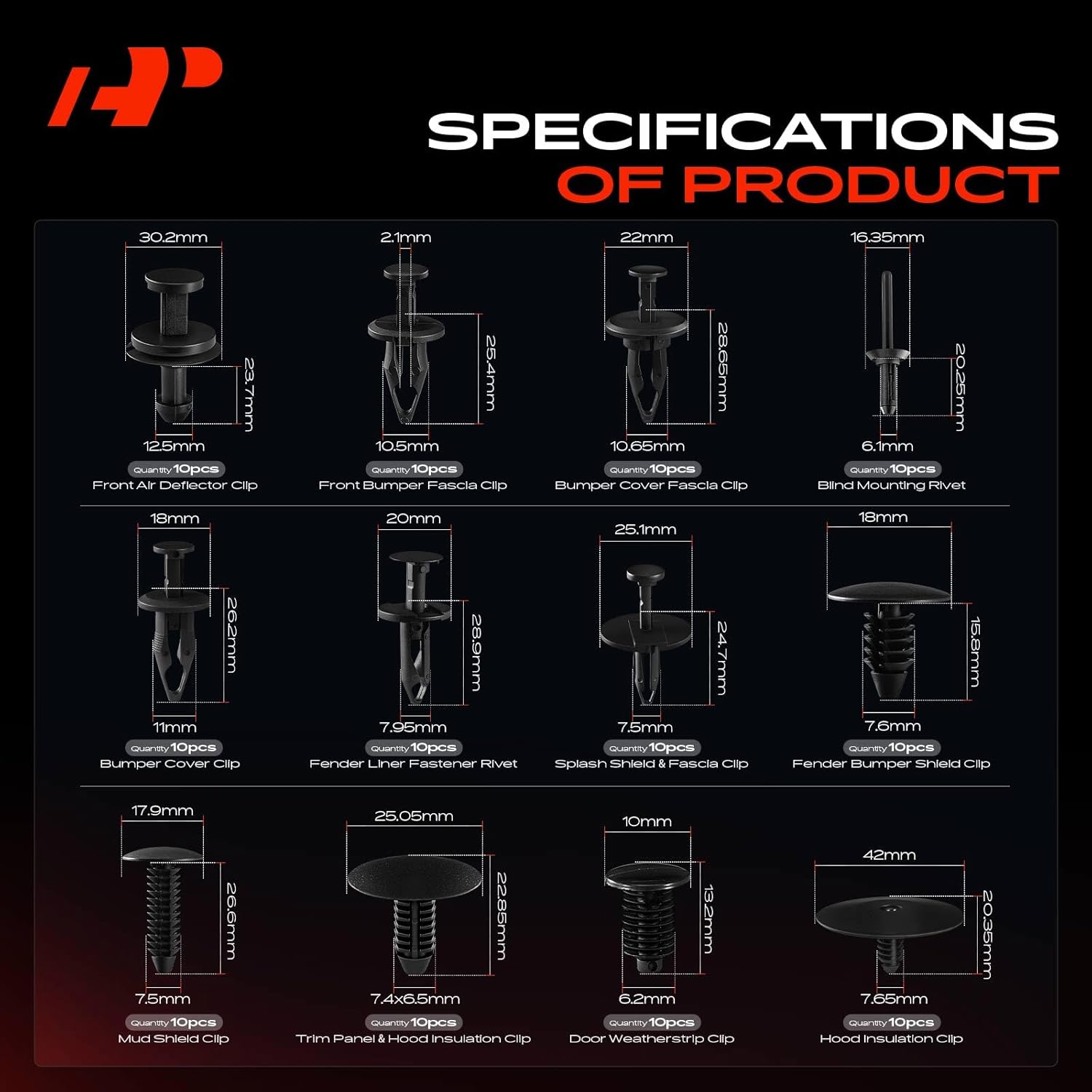 A-Premium 220 PCS Bumper Retainer Clips Plastic Rivets Push Retainer Kit 22 Sizes 53.12oz Door Trim Panel Fender Clips Compatible with Oldsmobile Bravada 2002-2004, w/Removal Tool