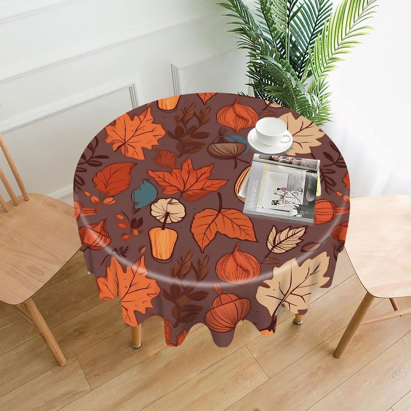 VstaDank Fall Tablecloth Easy to Clean Polyester Round Table Cover Washable Round Table Cloth Wrinkle-Free Circle Decoration Tablecloth for Kitchen Dining Room 60"