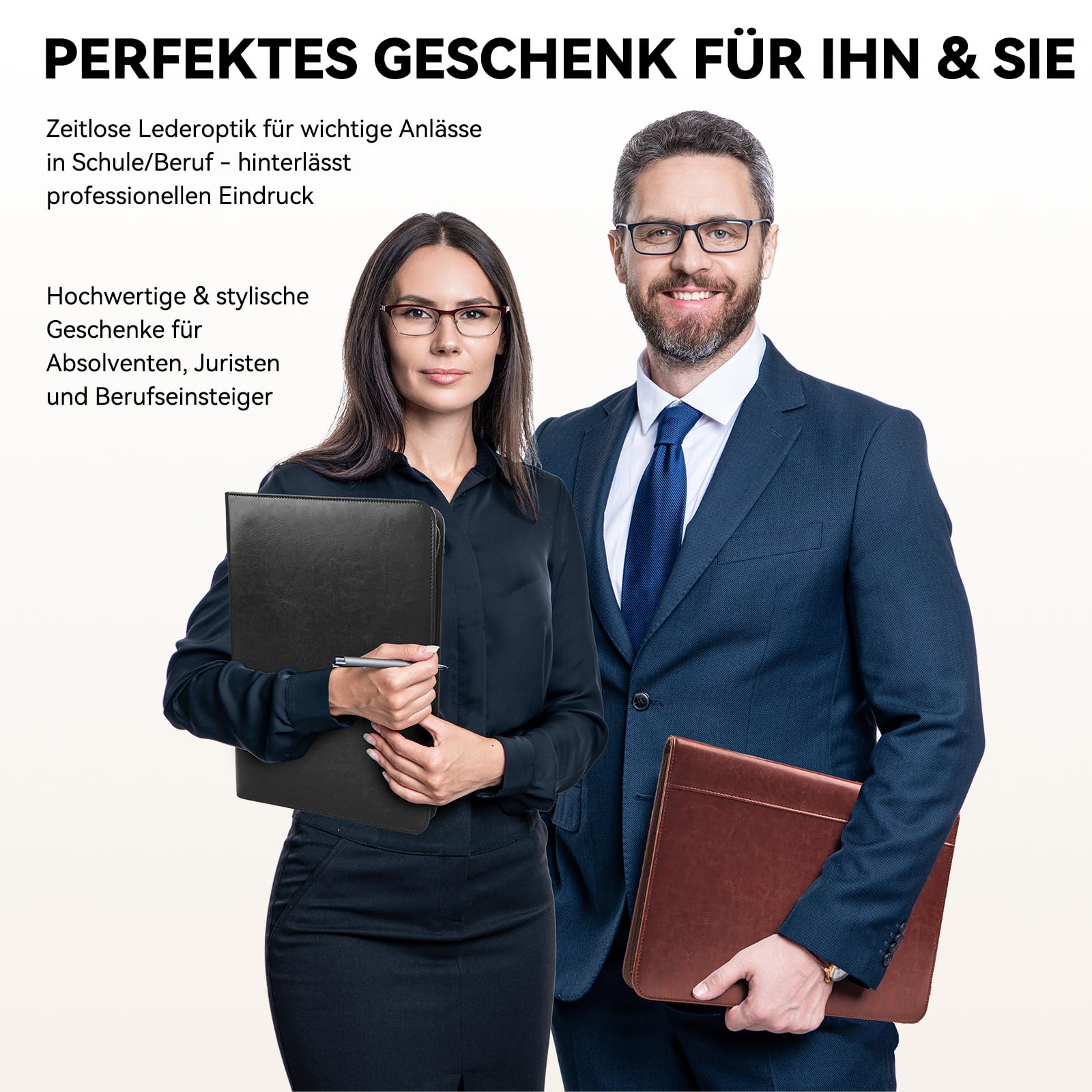 Dokumentenmappe A4, Wasserabweisend mit Reißverschluss &Klemmbrett, Kunstleder Mappe Ideal für Geschäftsreisen, Lehrer als Herrengeschenk oder für den Büroalltag – Schwarz