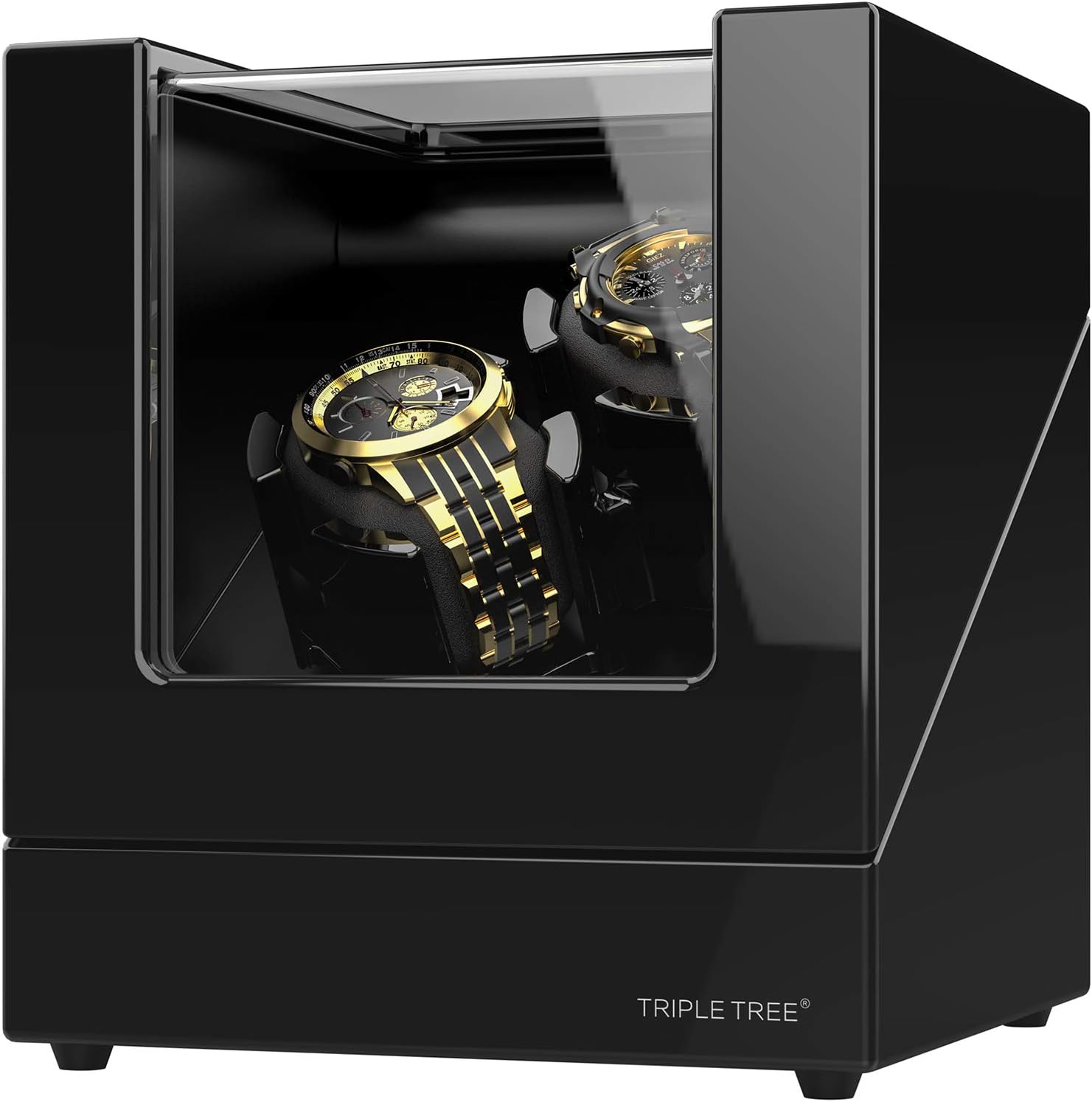 Double Watch Winder for Automatic Watches, Automatic Watch Winder Box in Wood Shell Piano Finish, with Japanese Quiet Motor, Flexible PU-Leather Watch Pillows Hold for Women/Men's Watches