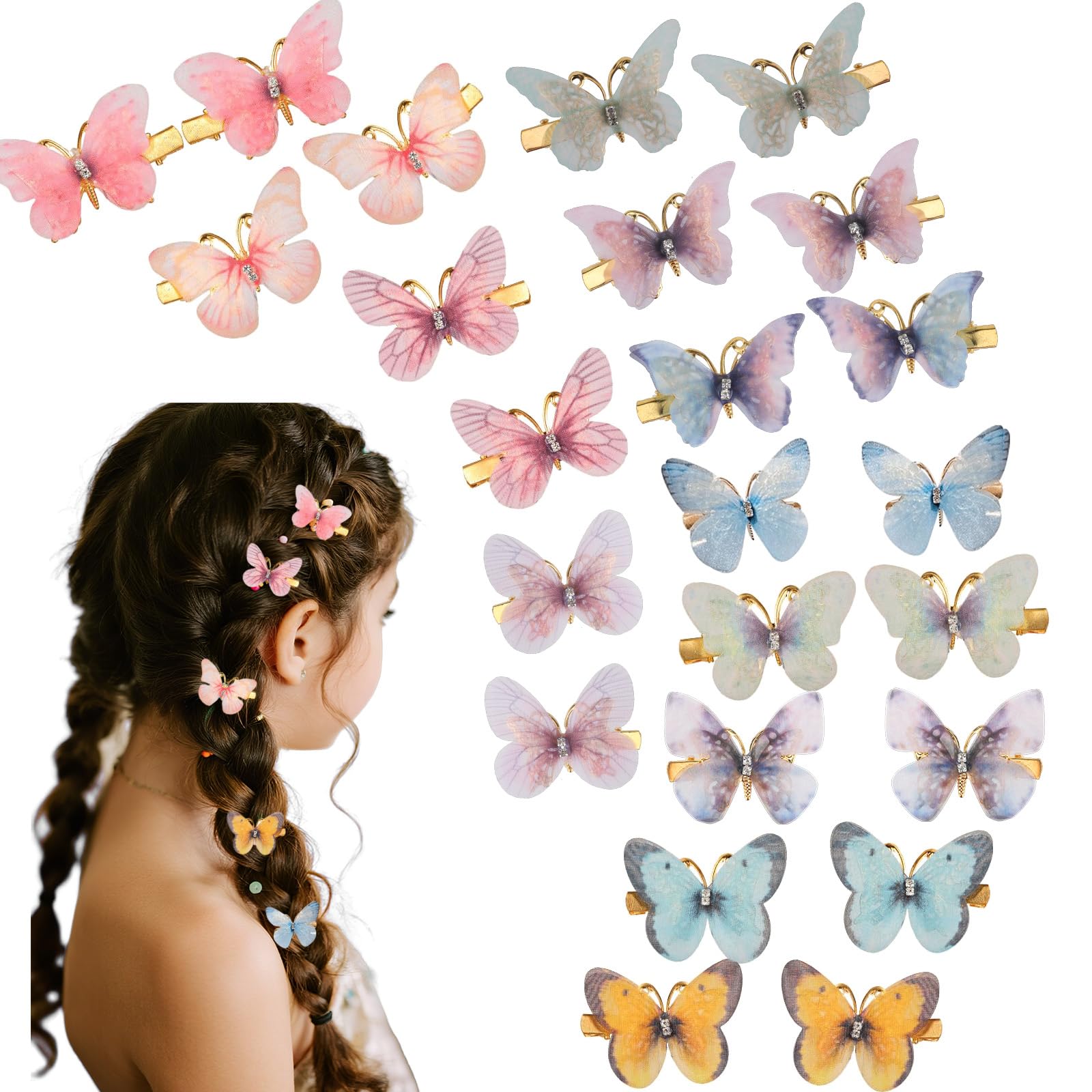 24PCS Butterfly Hair Clips, Y2K Glitter Hair Jaw Clips, Rhinestone Realistic Butterfly Metal Hair Clips