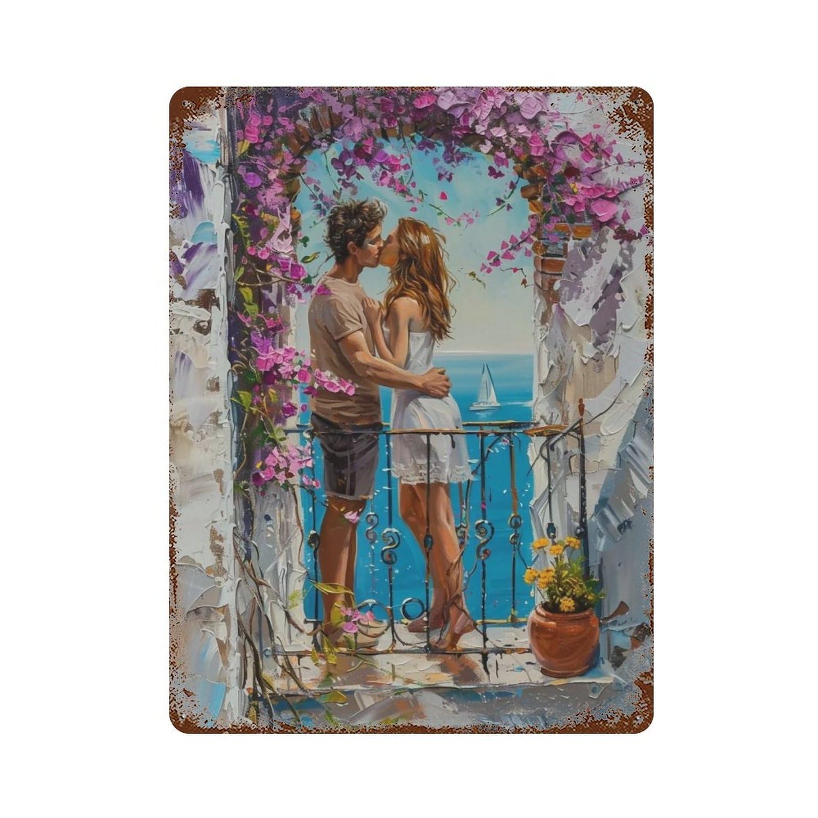 HDURYEYRYY Coastal Bougainvillea Couple 01 Wall Retro Iron Vintage Art Metal Tin Sign Poster Modern Home Cofffee Club Art Bar Shop Decor 40x30cm