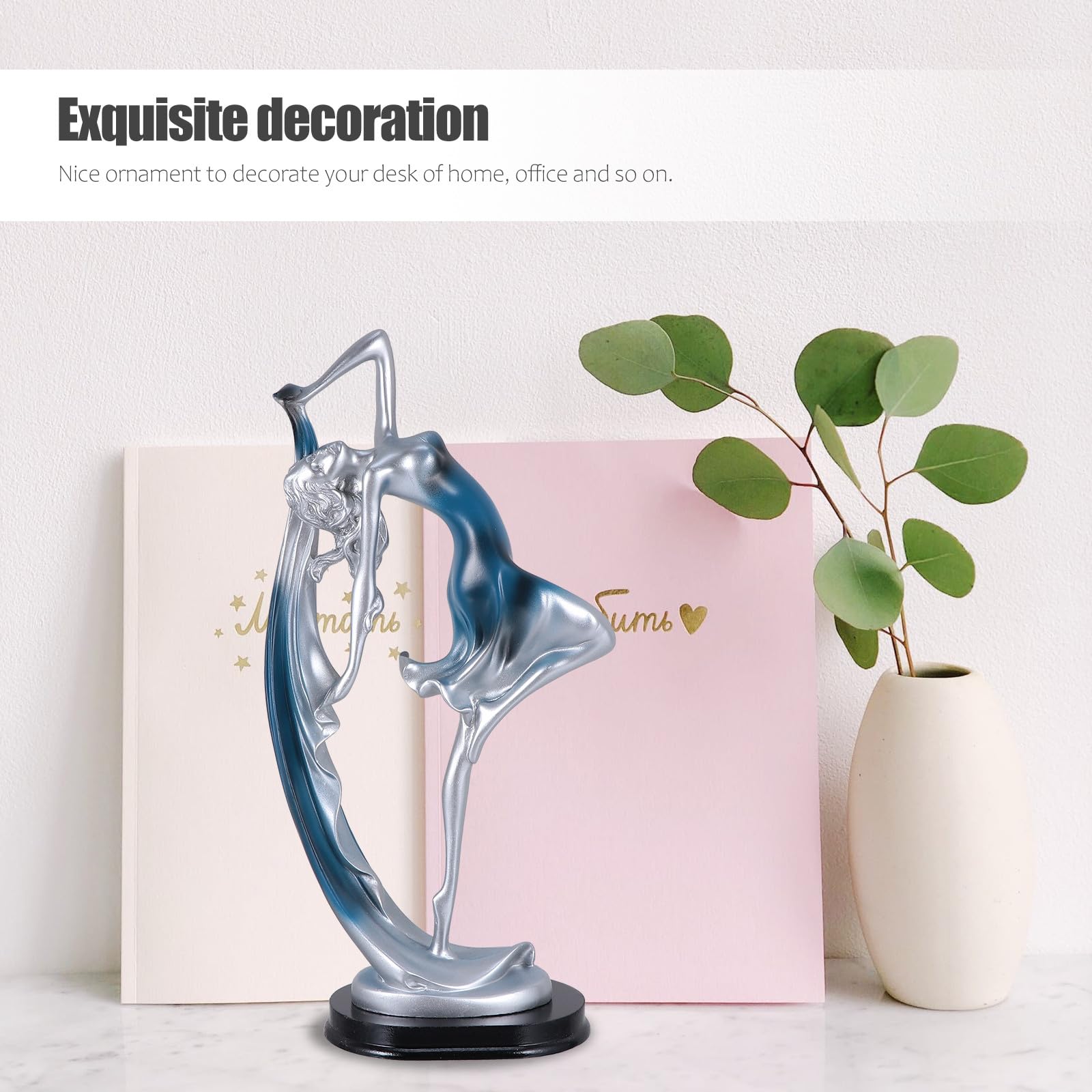 UKCOCO Figurine Danse de Salon en Résine Bleue, Décoration de Bureau Élégante Silhouette de Danseuse, Ornement Classique pour Décoration Intérieure