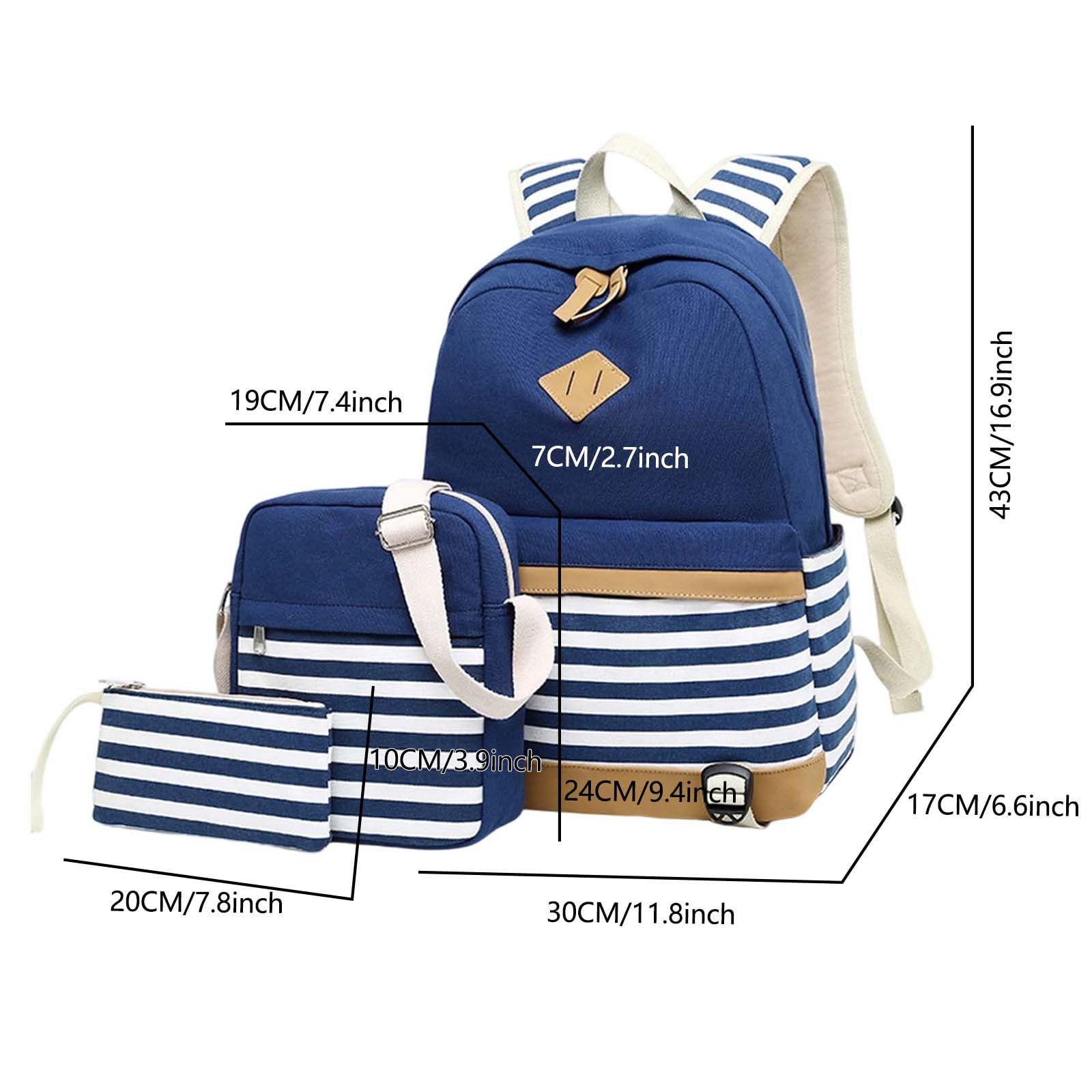 Dreiteiliges Set für Kinder, Schultasche aus Segeltuch, lässiger Rucksack, bedruckt, für Grundschule, Mittelschule, Oberschule (Blue, One Size)