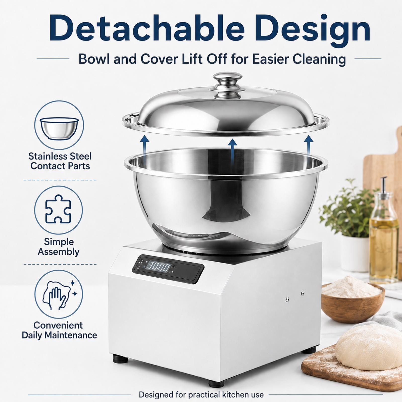 Impastatrice a Spirale 8 kg 1800W con Timer e Vasca Removibile