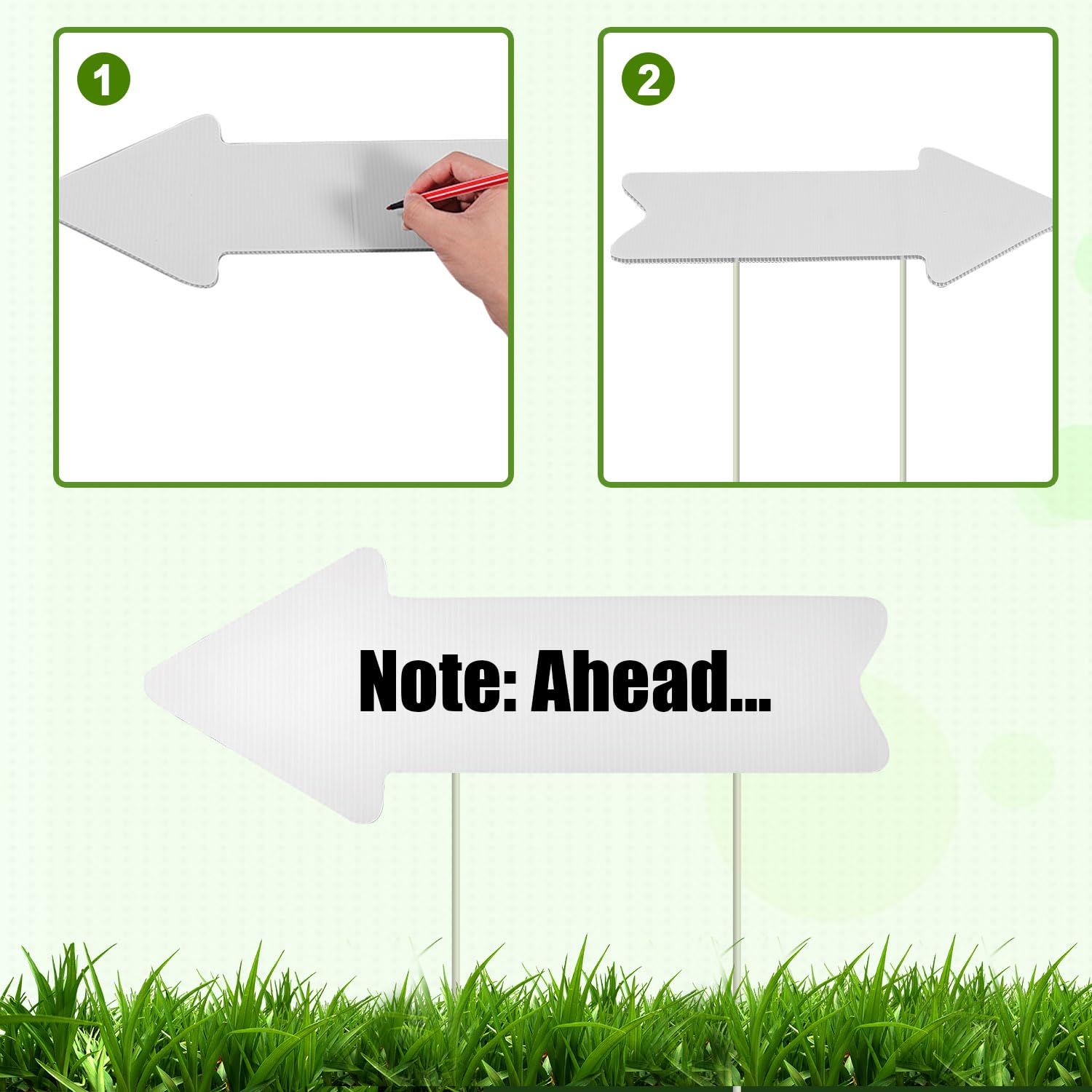 6pcs Flèches de Jardin avec Piquets, 45x13cm Panneau de Jardin Vierge Plastique This Way Yard Sign Panneaux de Flèche Vierges Panneaux Directionnels de Mariage pour Fête d'Anniversaire (Blanc)