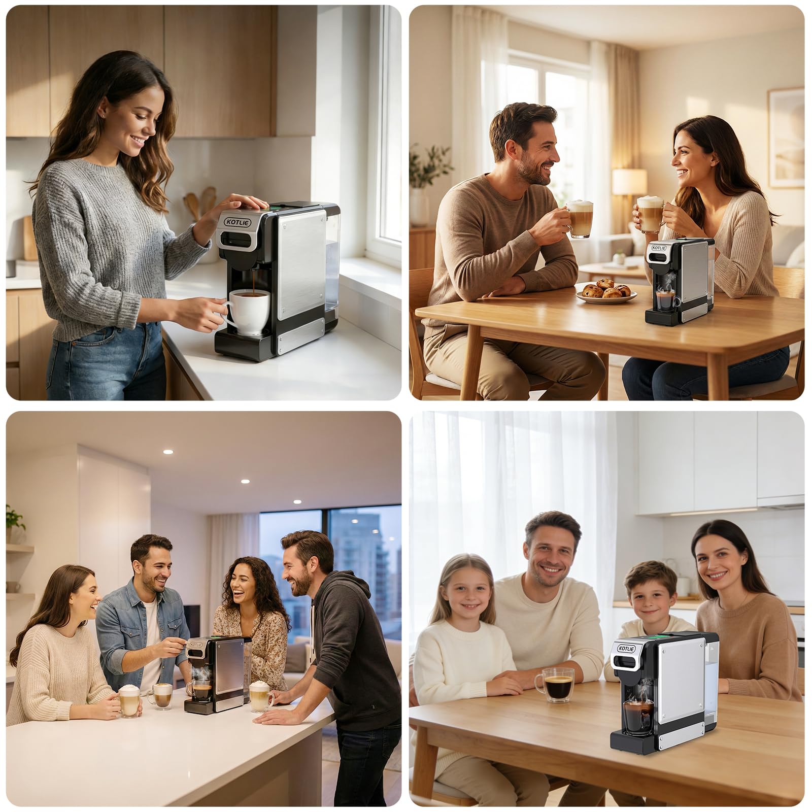 KOTLIE ST-550 Kapsel Kaffeemaschine, 4 in 1 Kapsel Kaffeemaschine für Nes Original/D*G/A MODO MIO und gemahlenen Kaffee, 7-stufige Wassermenge