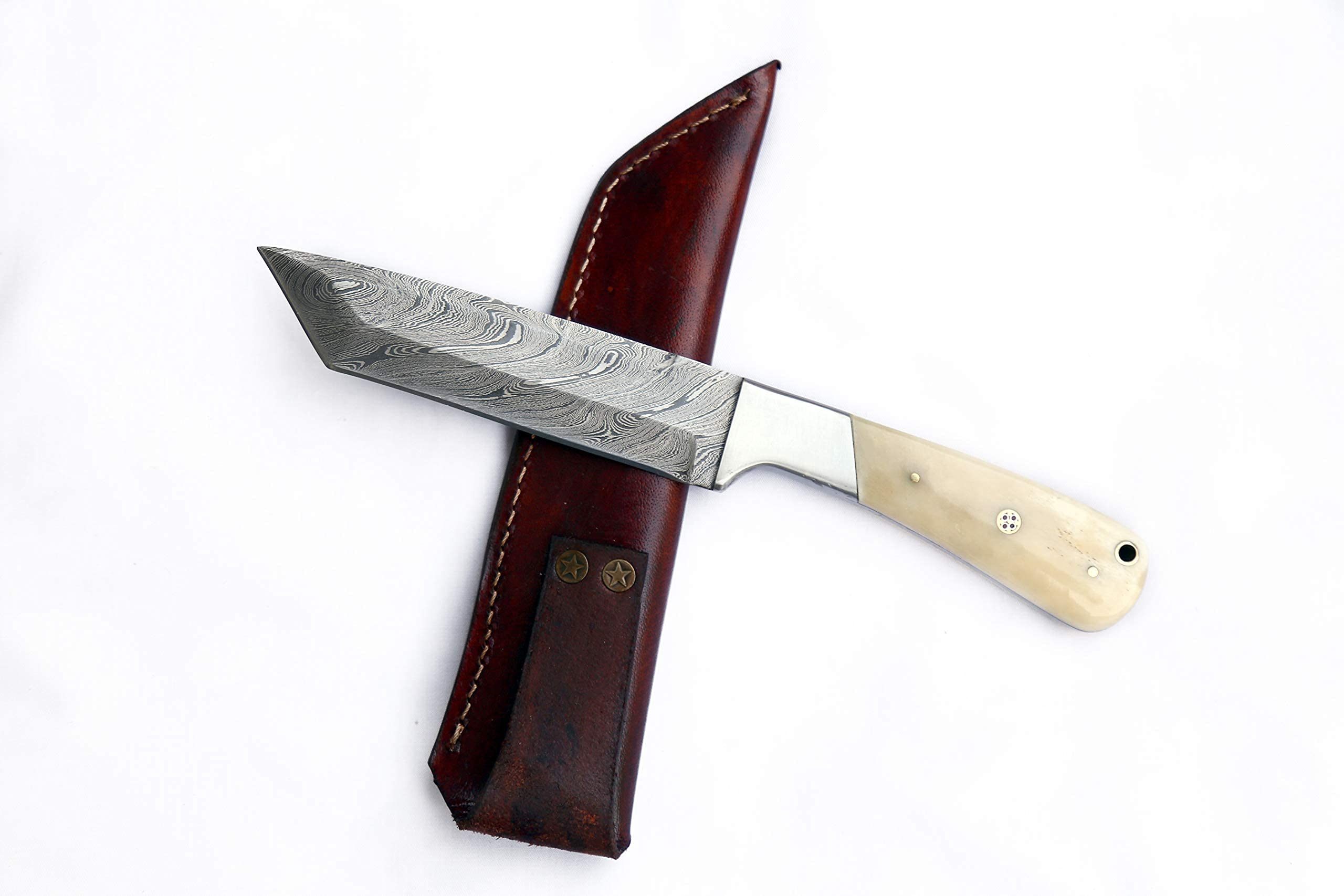 zzzA02 Handmade TANTO Damascus Steel Hunting Knife survival knife with Sheath Fixed blade knife with bone Handle