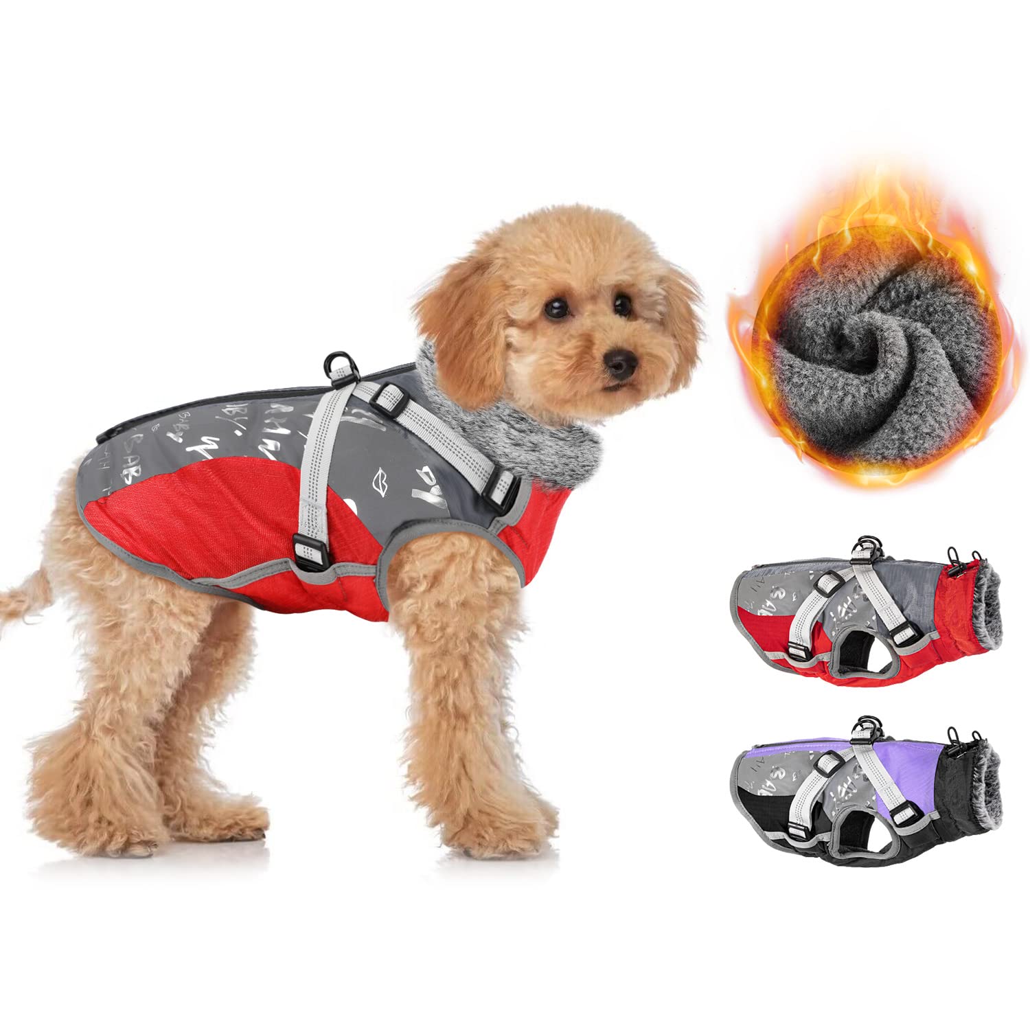 Nasjac Abrigo de Invierno del Perro con el arnés Desmontable, Impermeable Forro Polar Ropa de Abrigo para Perros pequeños medianos Grandes, Reflectante Chaqueta de Piel Ajustable al Aire Libre