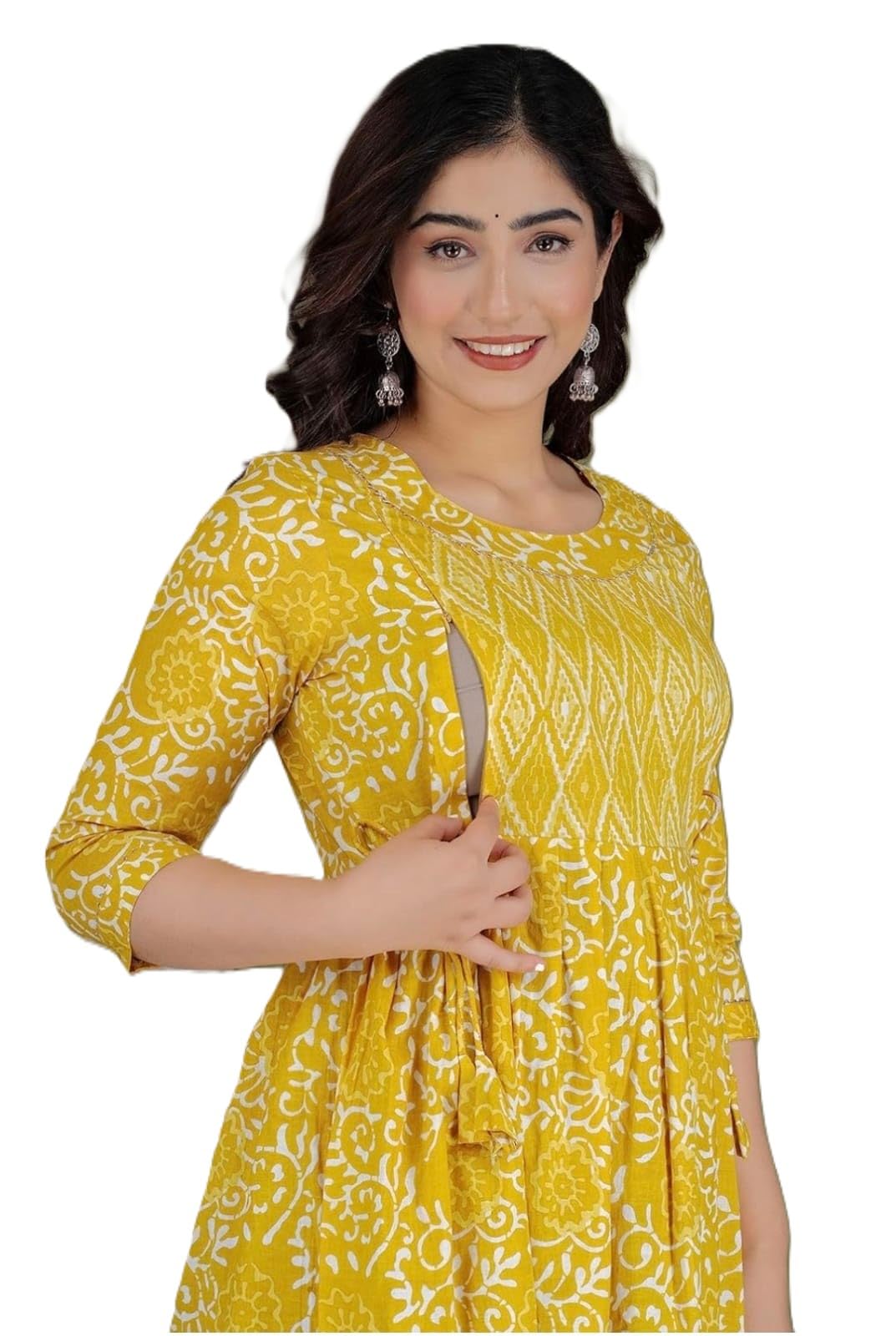 Women's Printed Viscose Kurti, 3/4 Sleeve, Maternity Feeding Style, Baby Pink, XL-picture-18
