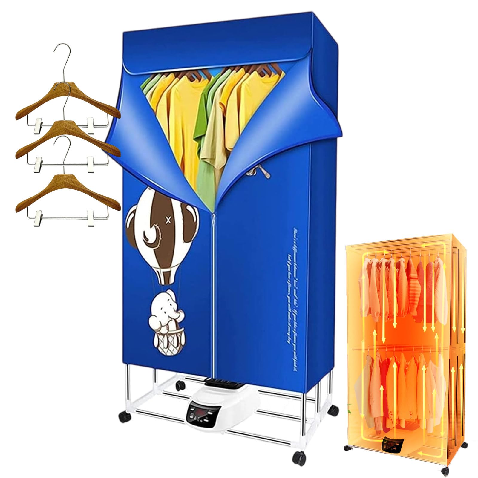 Secadora De Ropa Portátil, Tendedero Térmico para Ropa con Capacidad De 30Kg, Armario De Secado Plegable De Doble Capa, Soporte Plegable para Fácil Almacenamiento(con 3 Perchas),Blue