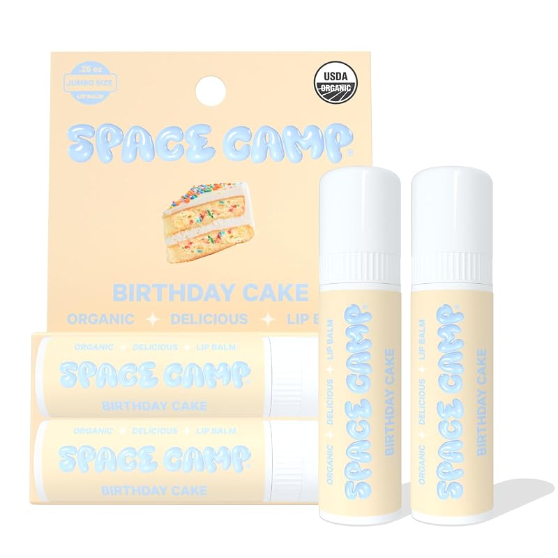 Space Camp Wellness Bálsamo Labial Jumbo Sabor Birthday Cake, Pacote com 2