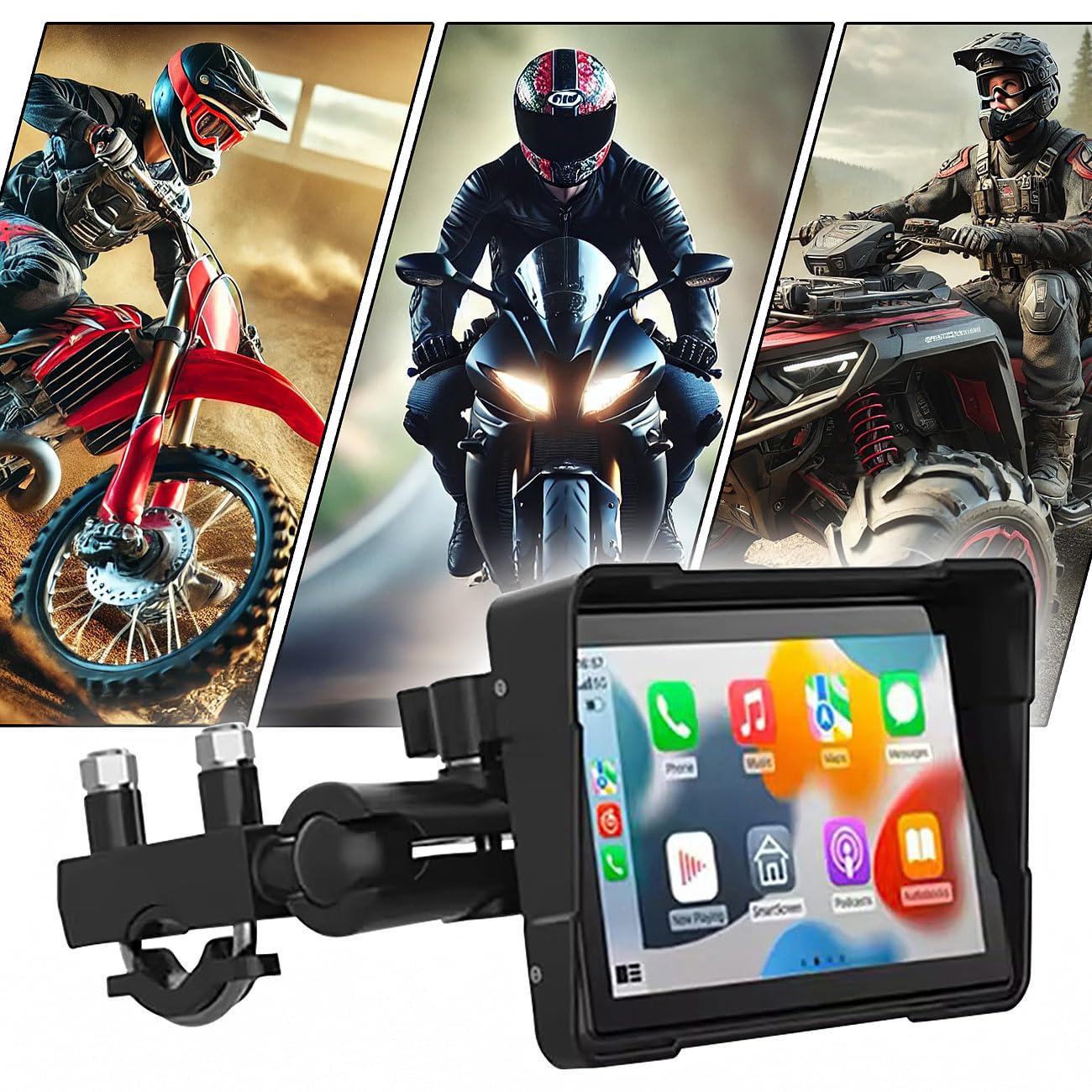 Lescars Motorrad Kamera: Motorrad-Navi-Display, 5", CarPlay- & Android-Auto-komp., 2 Kameras (Carplay Displays, Android Auto Monitor)