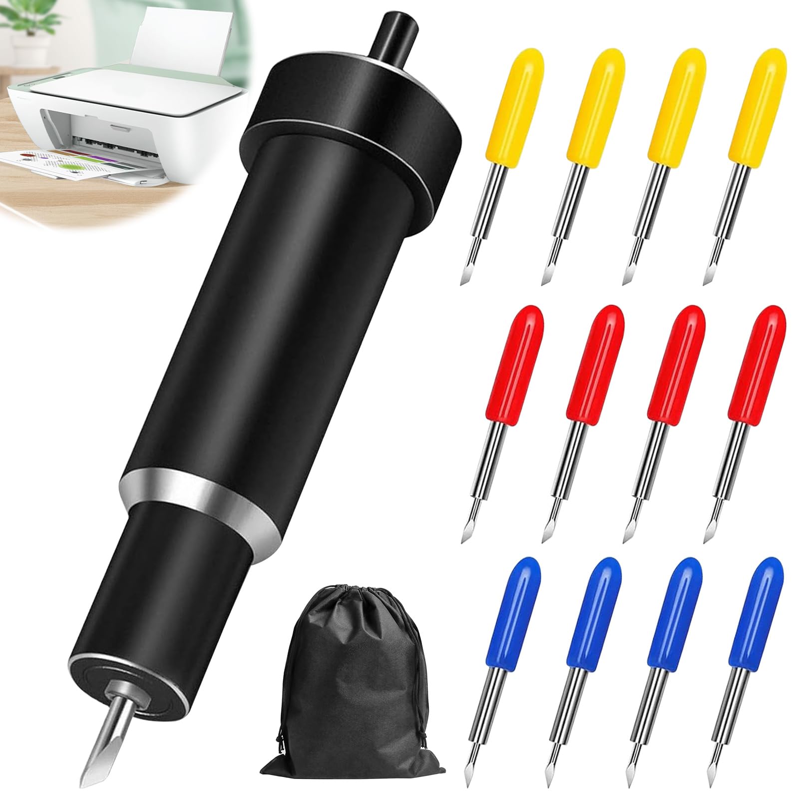 12 Piezas Cuchilla de Corte Profundo con Carcasa Compatible con Explore,Profunda Cuchilla de Corte,Hoja de Corte Profundo Compatible con Cricut Make,Maker 3,Air 3,Air 2,Air,One,Explore 3/Negro