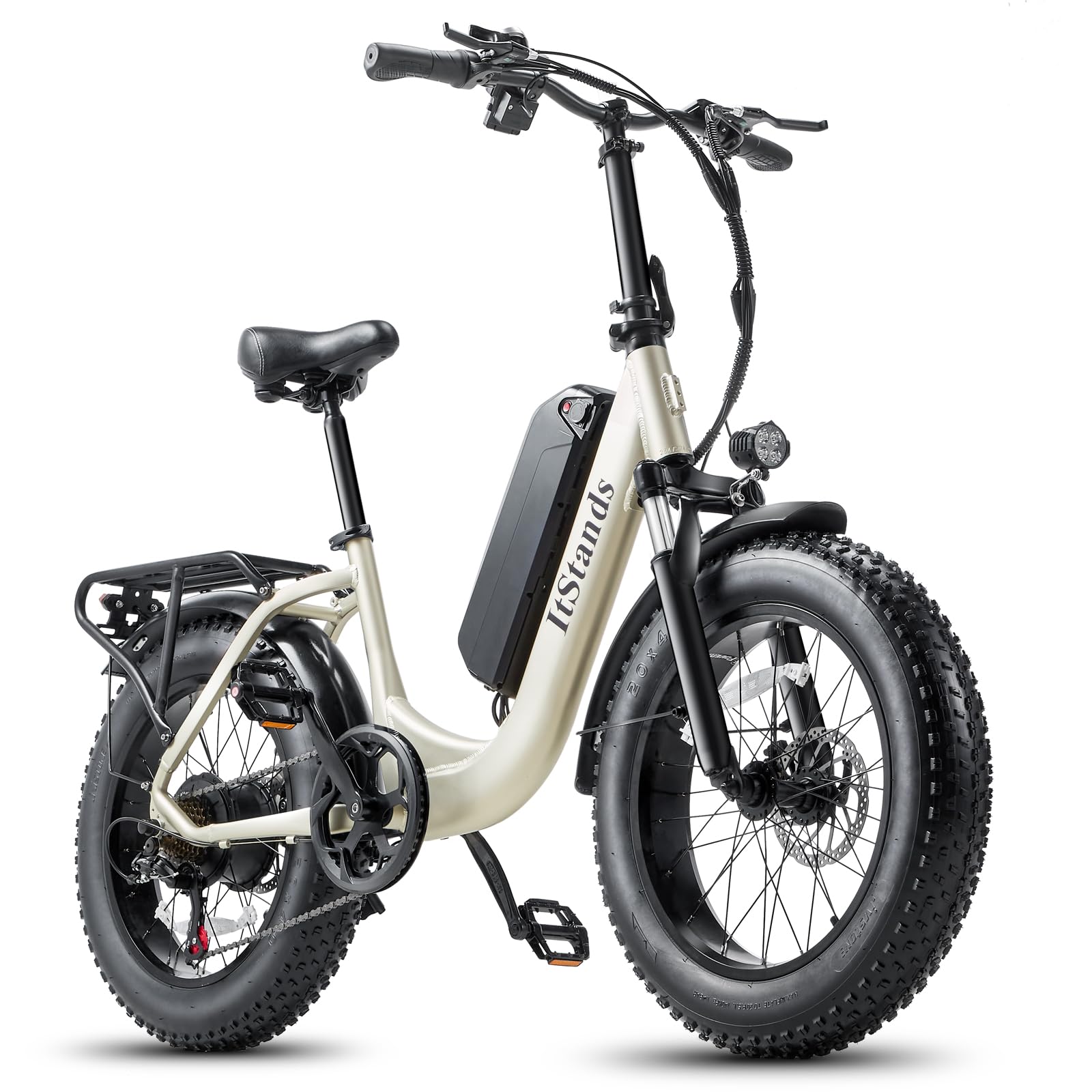 Folding Electric Bike Adults, UP to 80 Miles & 48V 20Ah/15Ah Long Range Ebike, 20’’/16'' Fat Tire Step Thru Ebike Peak 800W, 2 Seats Commuter Beach Urban Electric Bicycle for Women Men