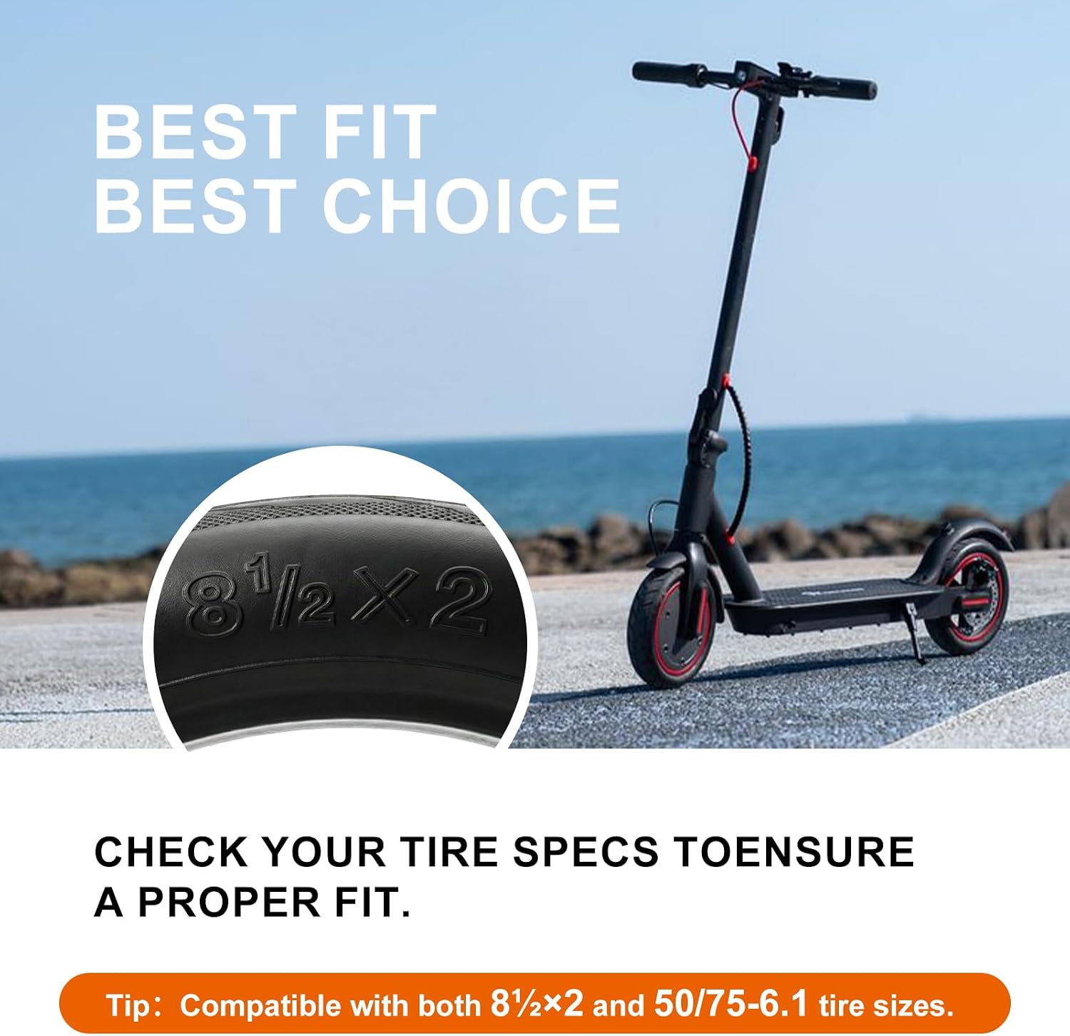 EMERK 8.5×2 Electric Scooter Inner Tube (2 Pack), Thick Butyl Rubber, Fits 50/75-6.1, Compatible with Xiaomi M365/Pro/Pro2/Mi3, Gotrax GXL V2 & More, Straight Valve Replacement