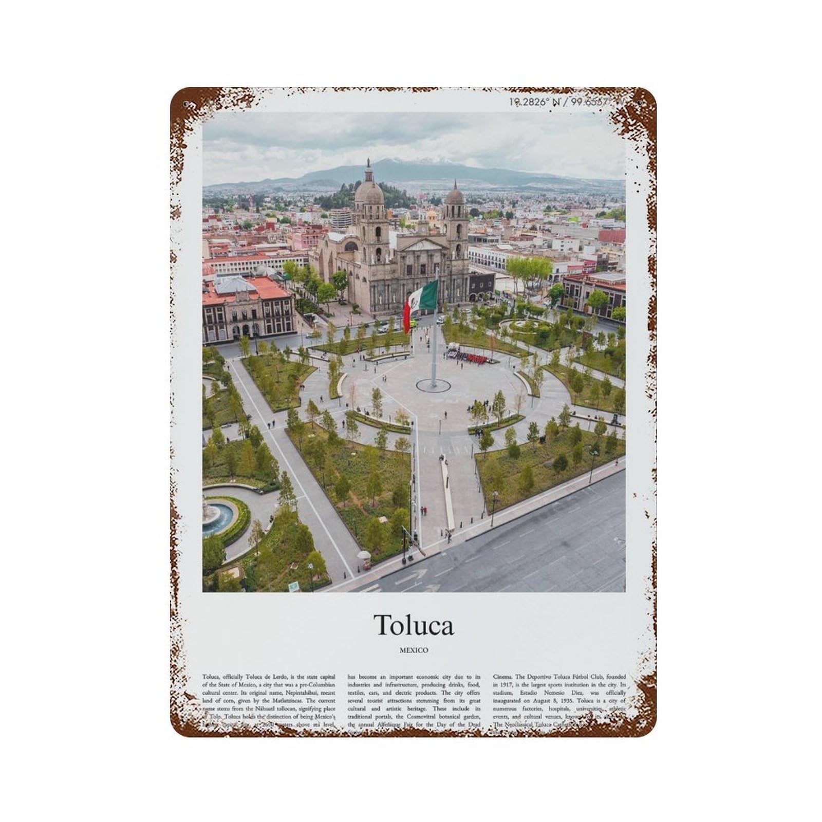 xiaoxiaoshen Toluca State of Mexico, Mexico City Scenery Wall Decor Art Metal Tin Poster Modern Home Decor Art Home Bar Shop Decorations Vintage Sign 40x30cm