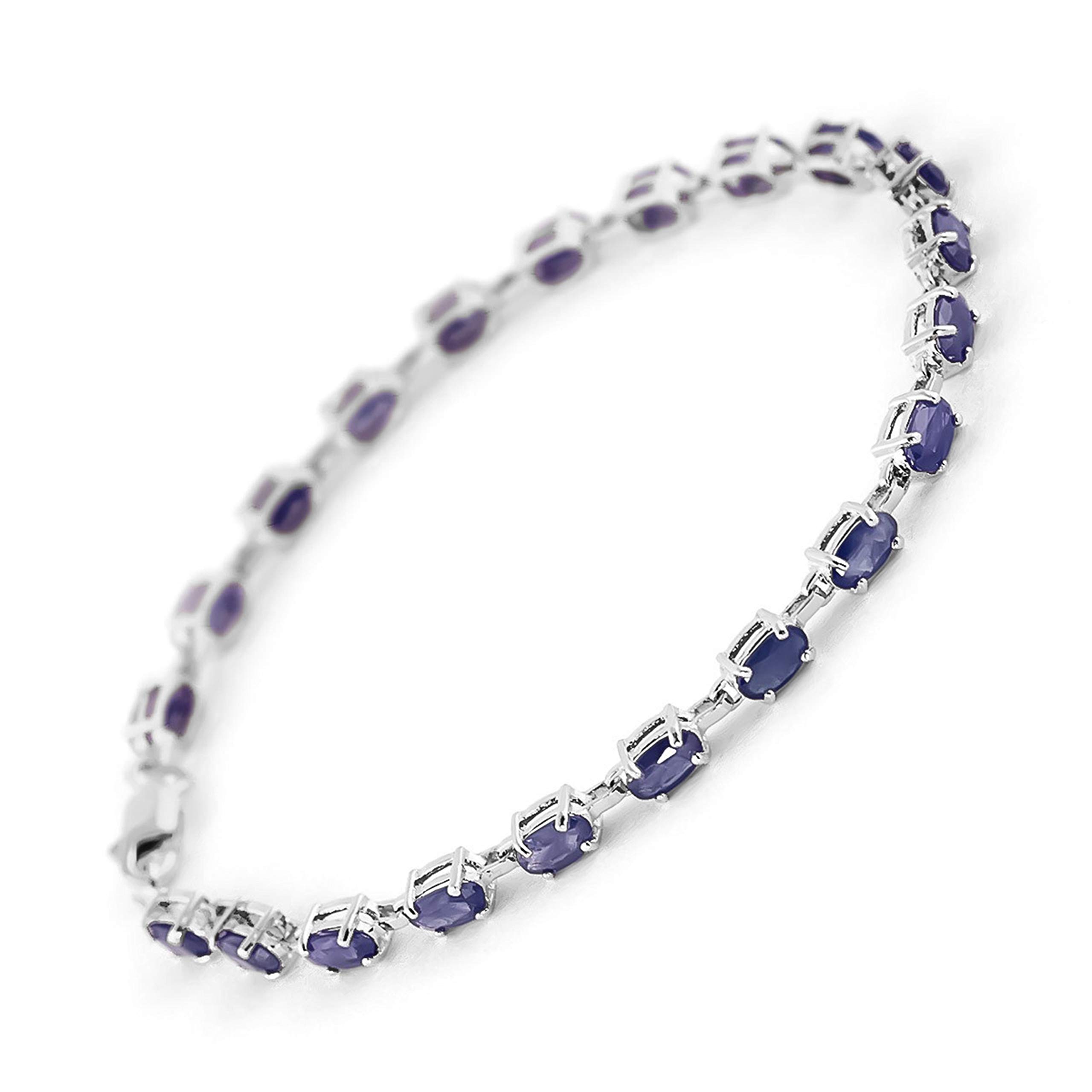 Galaxy Gold GG 14K Solid Gold Natural Sapphire and Diamond Tennis Bracelet September Birthstone Stone of Wisdom Truth