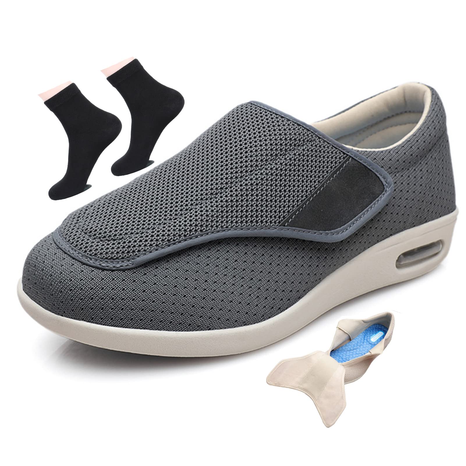 Diabetikerschuhe für Herren,Herren Diabetiker Hausschuhe für Geschwollene Füße Senioren Diabetiker Schuhe Herren Damen Extra Weit Klettverschluss Senioren Schuhe