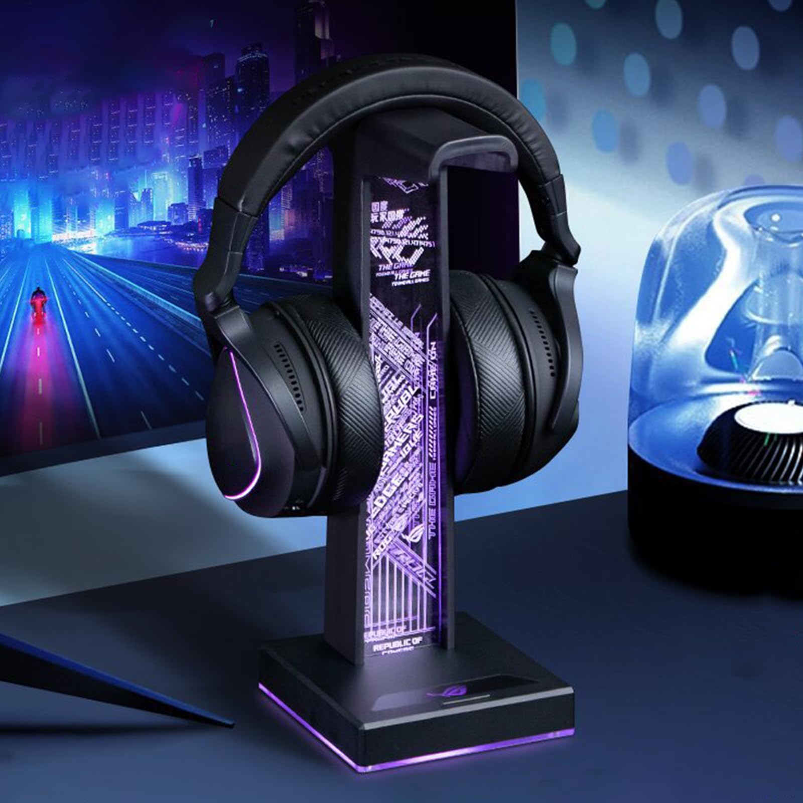 Support de casque de jeu avec éclairage RVB, support de casque LED avec 2 ports USB et ports audio de 3,5 mm, 10 modes d'éclairage pour tous les écouteurs