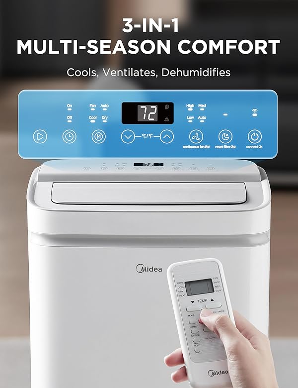 Midea 12,000 BTU ASHRAE (8,000 BTU SACC) Portable Air Conditioner, Cools up to 350 Sq.Ft., with Dehumidifier & Fan mode, Control with Remote, Amazon Alexa & Google Assistant, Easy-to-use and Install by Midea - Image 4