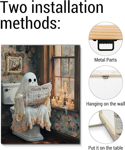 Miniatura 6 de Divertido fantasma para baño, decoración de pared de fantasma espeluznante en el inodoro, póster de lienzo gótico de academia oscura, decoración de
