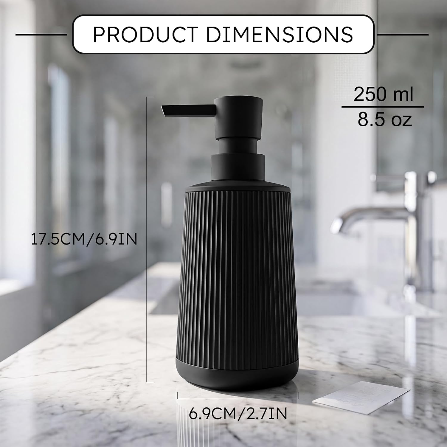 Black Soap Dispenser for Bathroom & Kitchen with Non-Slip Base