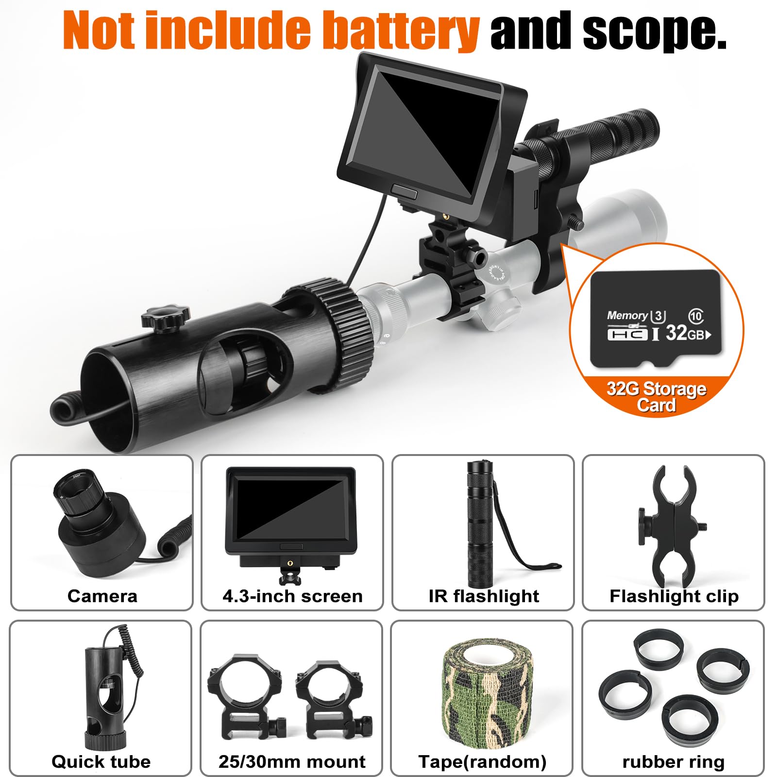 KinZon Lunette de Vision Nocturne HD de Chasse Professionnelle, Carte SD 32G Incluse, Infrarouge HD 720P avec écran de 4,3 Pouces.