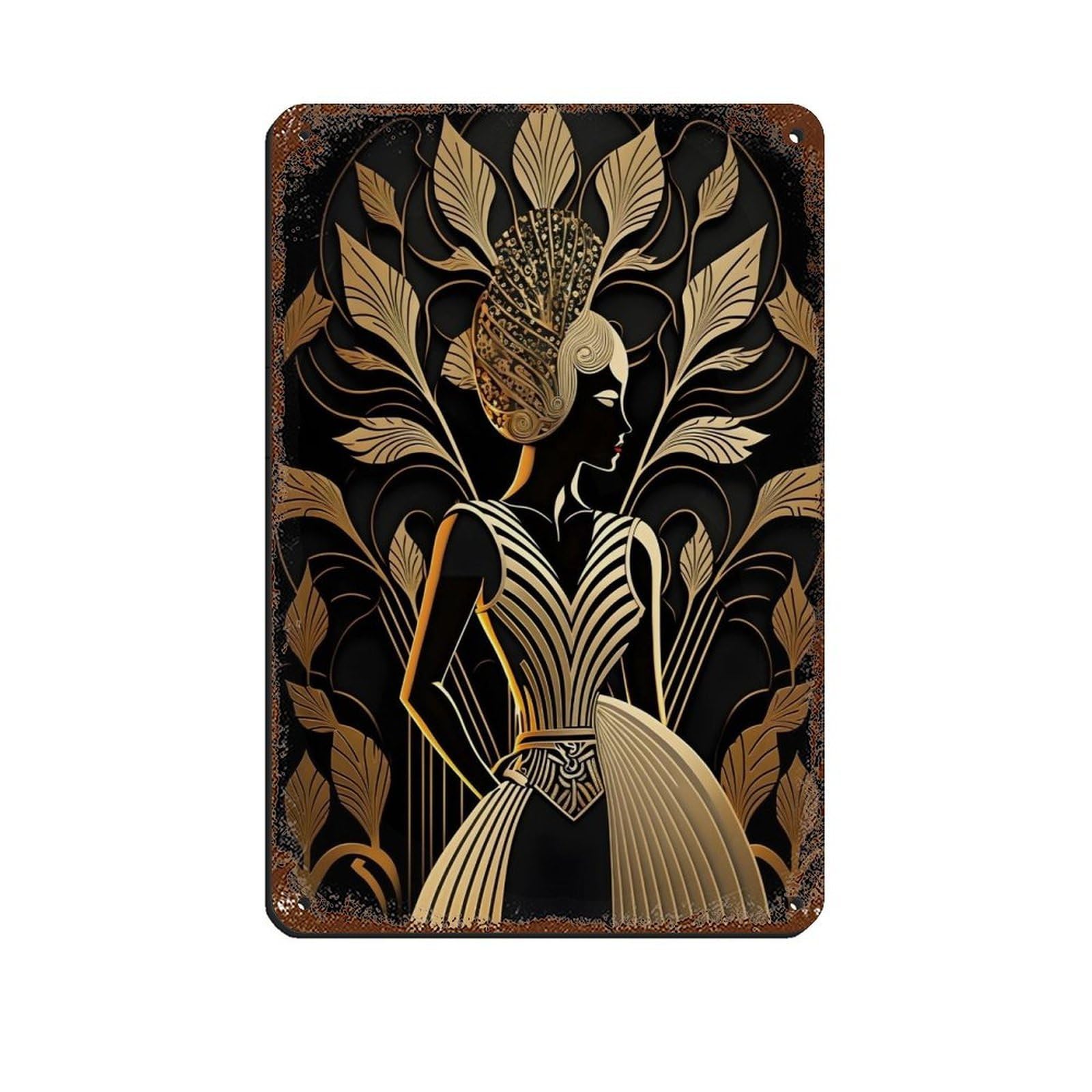 Gold Art Deco Poster,Vintage Art Deco Tin Sign Vintage Metal Pub Club Cafe Bar Home Wall Art Decoration Poster Retro 8x12inch(20x30cm)
