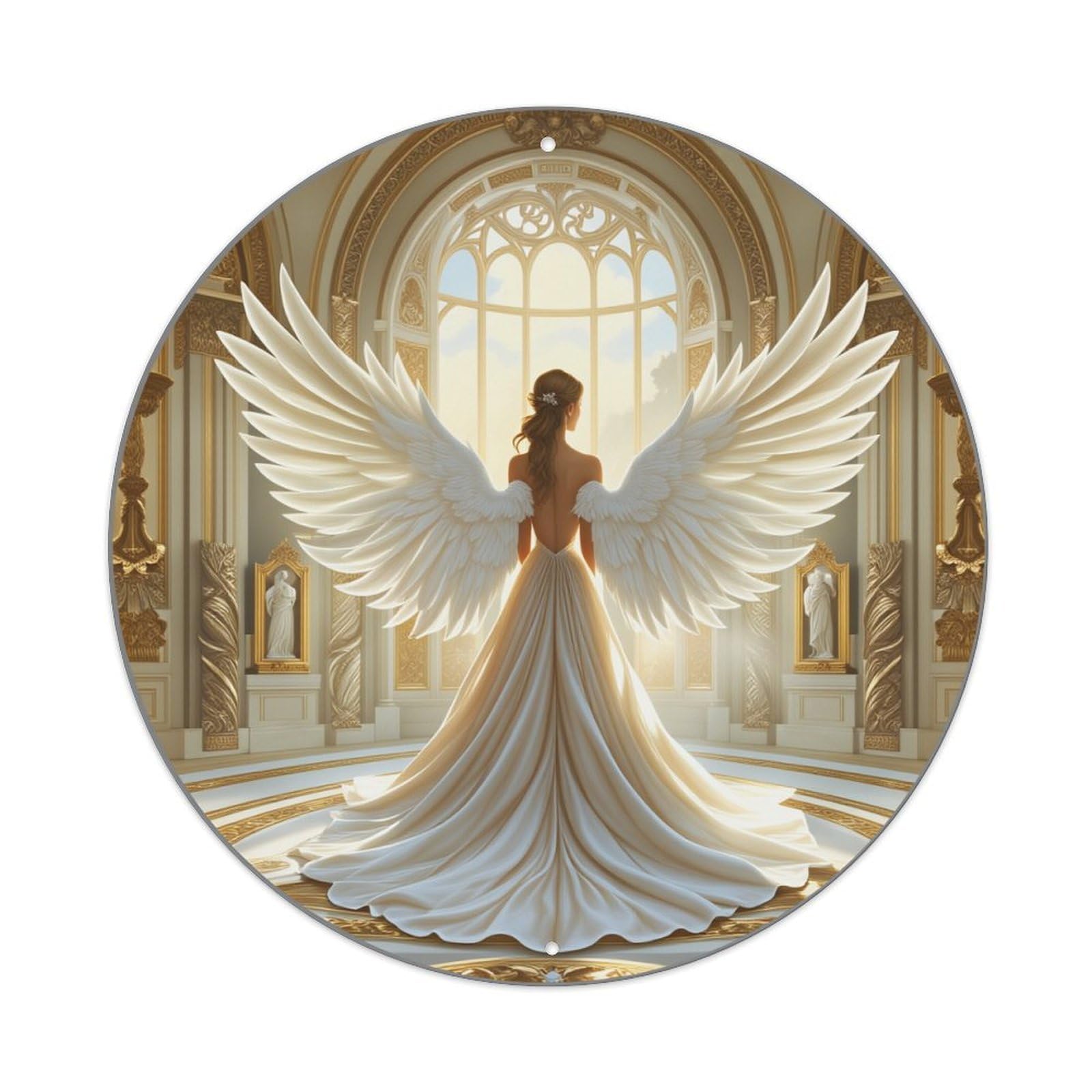 Angel Wings In Grand Hall Round Tin Sign Vintage Style Metal Sign Home Bar Garden Wall Plaque Decor Metal Poster 8x8 Inch