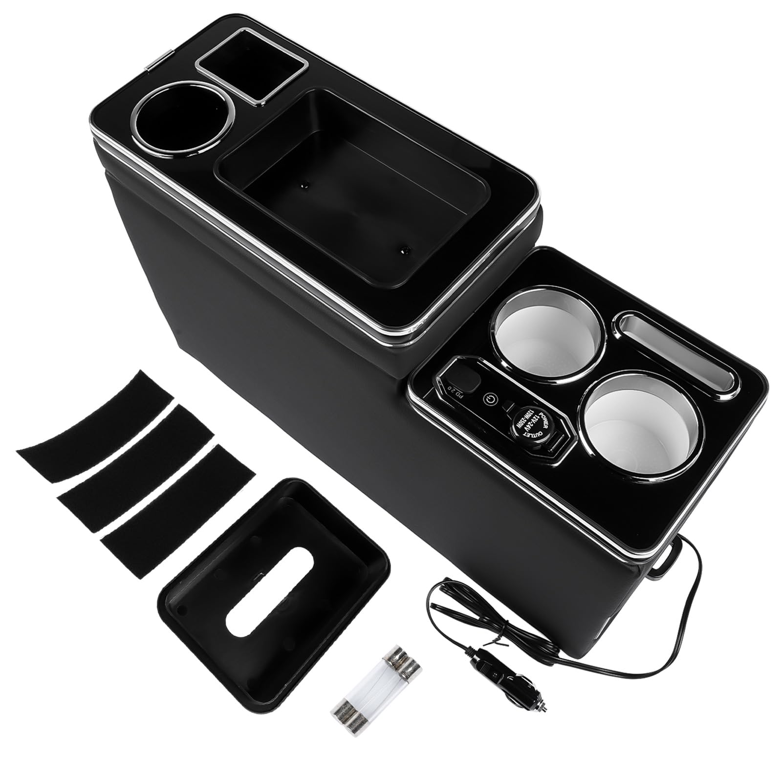 Compartimento de Almacenamiento de la Consola Central con 1 Salida para Encendedor de Cigarrillos, 3 Puertos USB, 2 portavasos, 1 Soporte para teléfono y 1 cajón Compatible con T4 T5