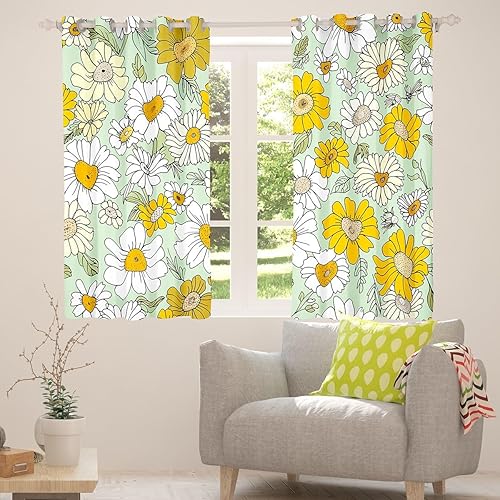 Miniatura 112 de Erosebridal Cortinas retro de los años 60 y 70 de 84 x 63 pulgadas, cortinas opacas rústicas de flores psicodélicas para hombre y mujer, diseño