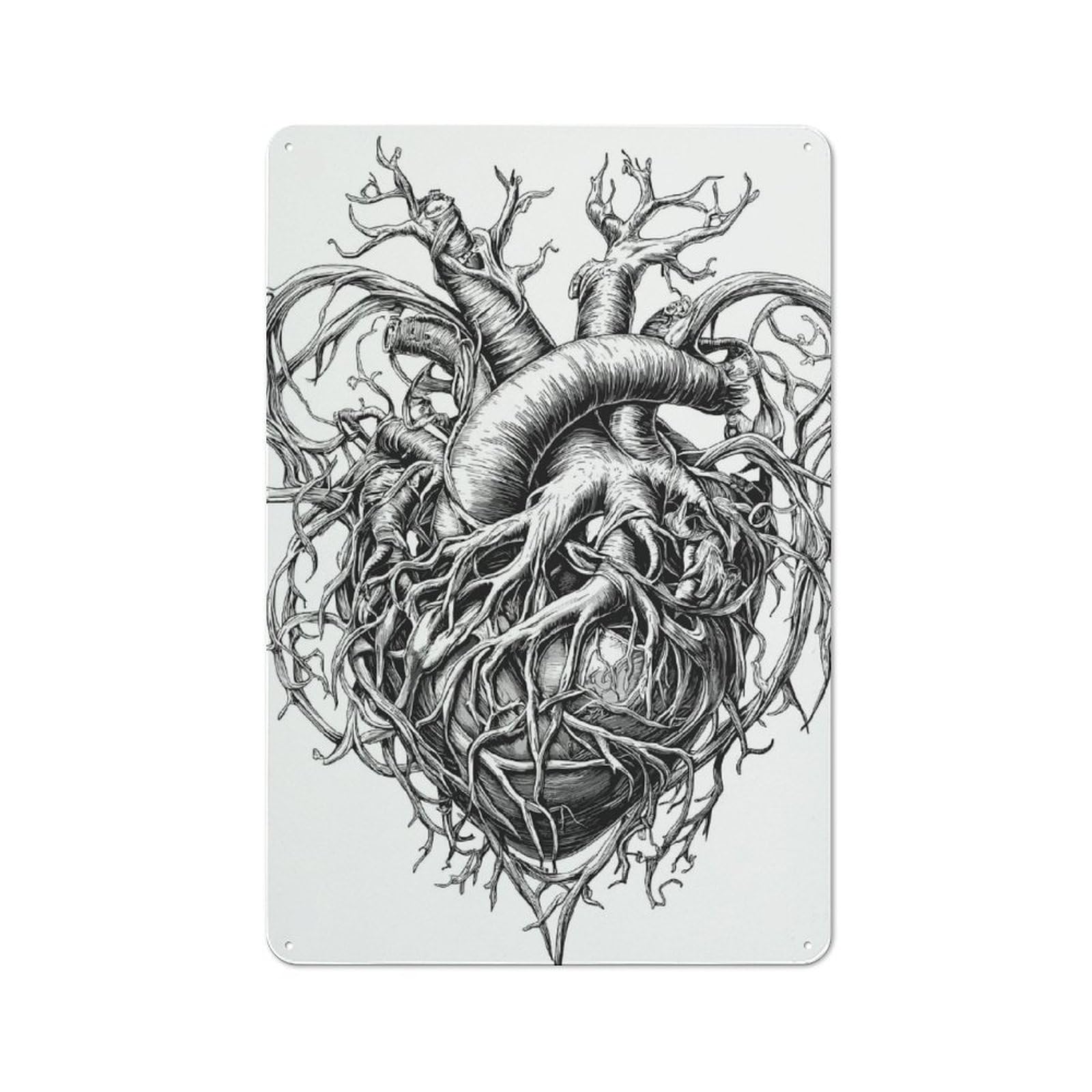Junmoney Heart Entwined With Roots Vintage Tin Sign 30X20cm For Garden Room Or Summerhouse, For A Newly Organised Room And Metal Sign Display