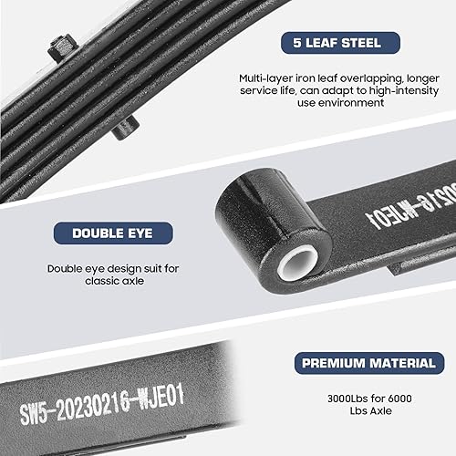Vista 9 de SEHNSUCHT Resorte de hoja para remolque, 4 hojas y capacidad de 1750 libras, resortes de hoja de doble ojo para eje de remolque de 3500 libras