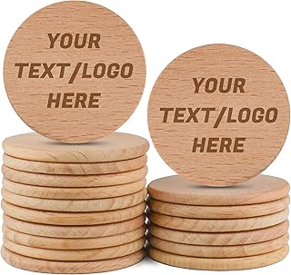30-1000pcs 40mm Custom Wooden Drink Tokens,Double-Sided Laser Engraved with Logo,Text or Images,Personalized Round Wood Chips for Bars,Weddings,Parties,Corporate Events Promotions